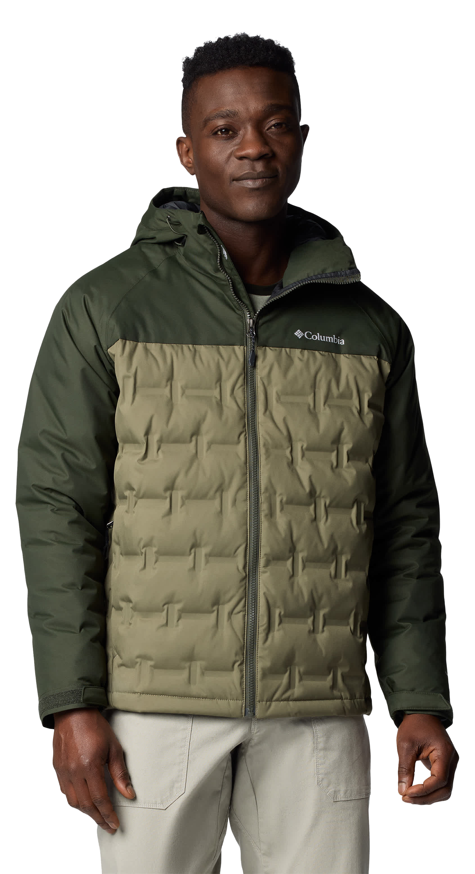 Image of Columbia Grand Trek III Full-Zip Down Hooded Jacket for Men - Stone Green/Greenscape - XXL