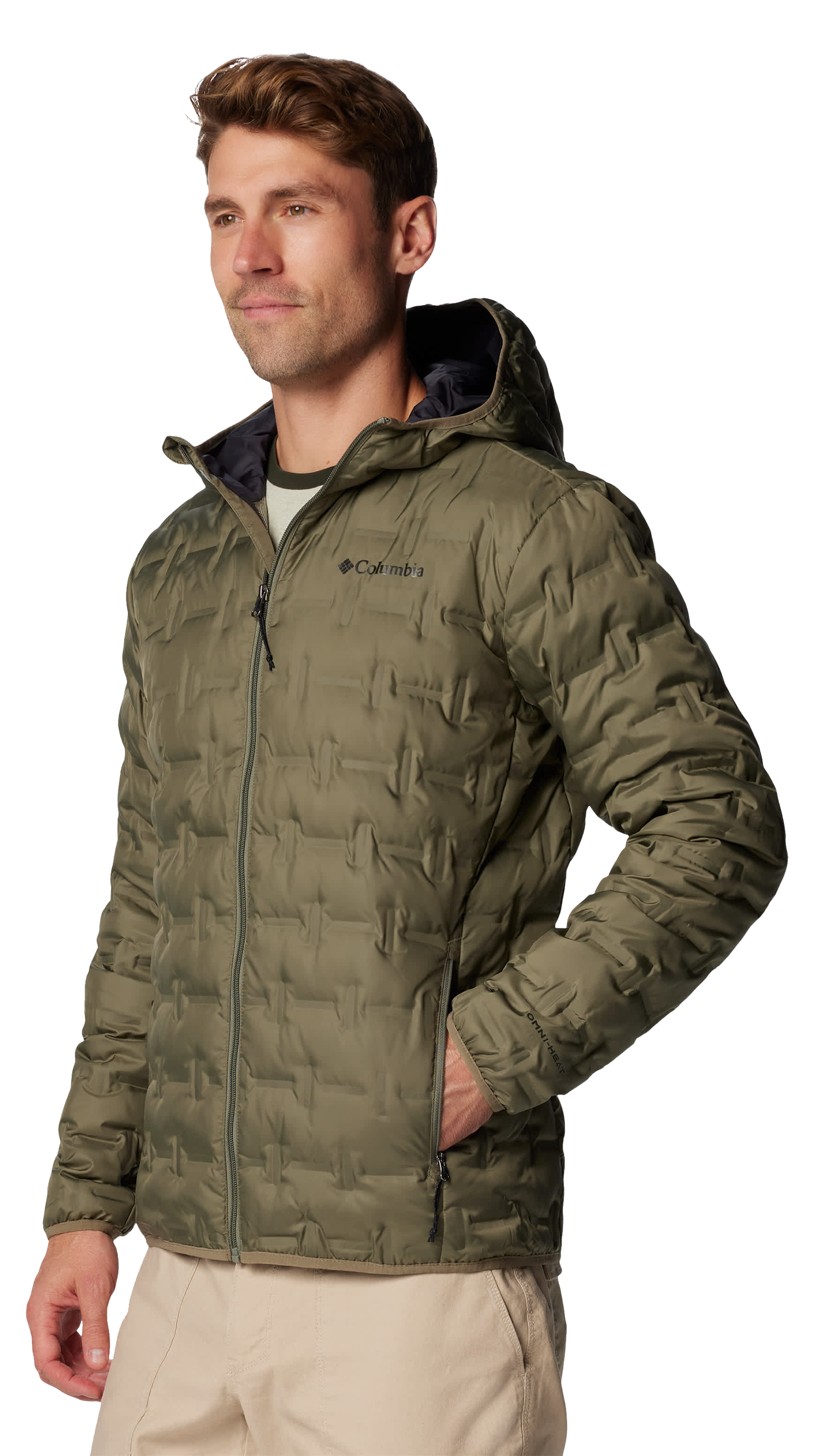 Image of Columbia Delta Ridge II Hooded Full-Zip Down Jacket for Men - Stone Green - L