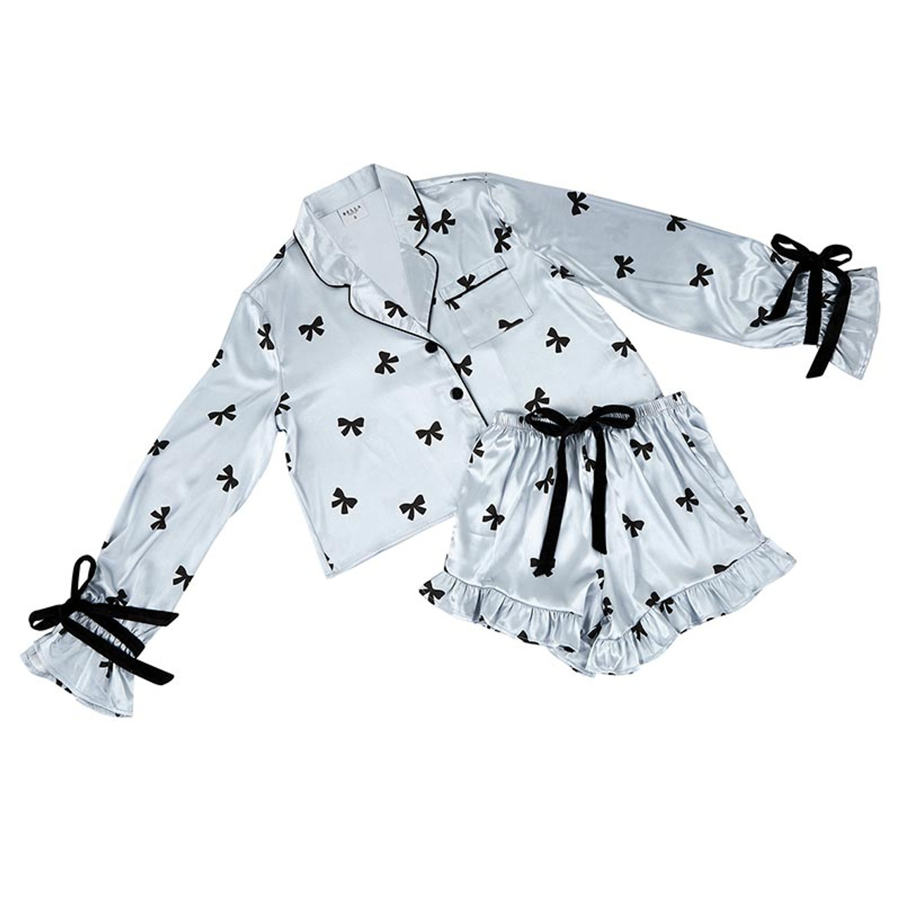 Bella Velvet Ties Button Top and Shorts Pajama Set                                                                              