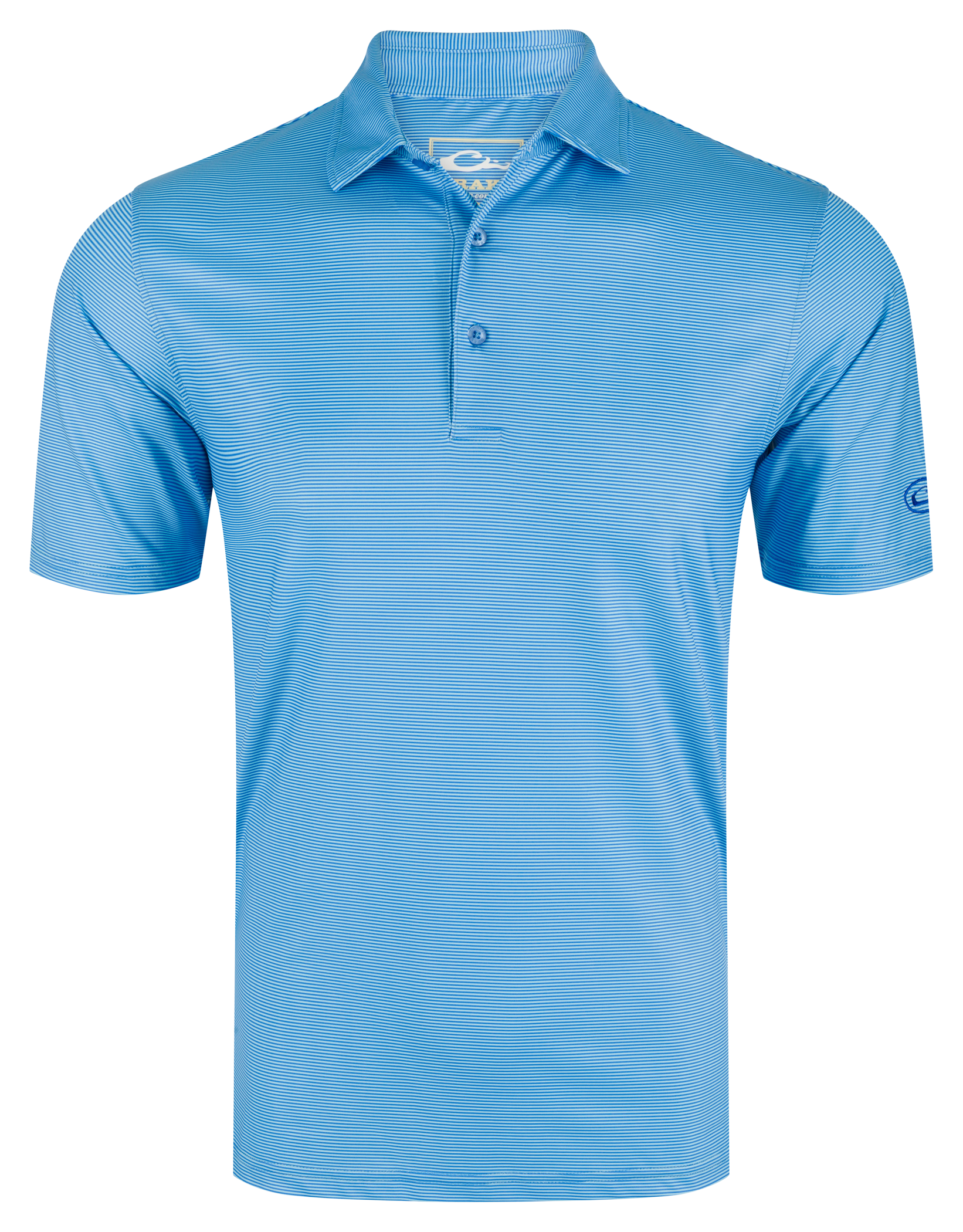 Image of Drake Waterfowl Performance Chalk-Striped Short-Sleeve Polo Shirt - Blue - S