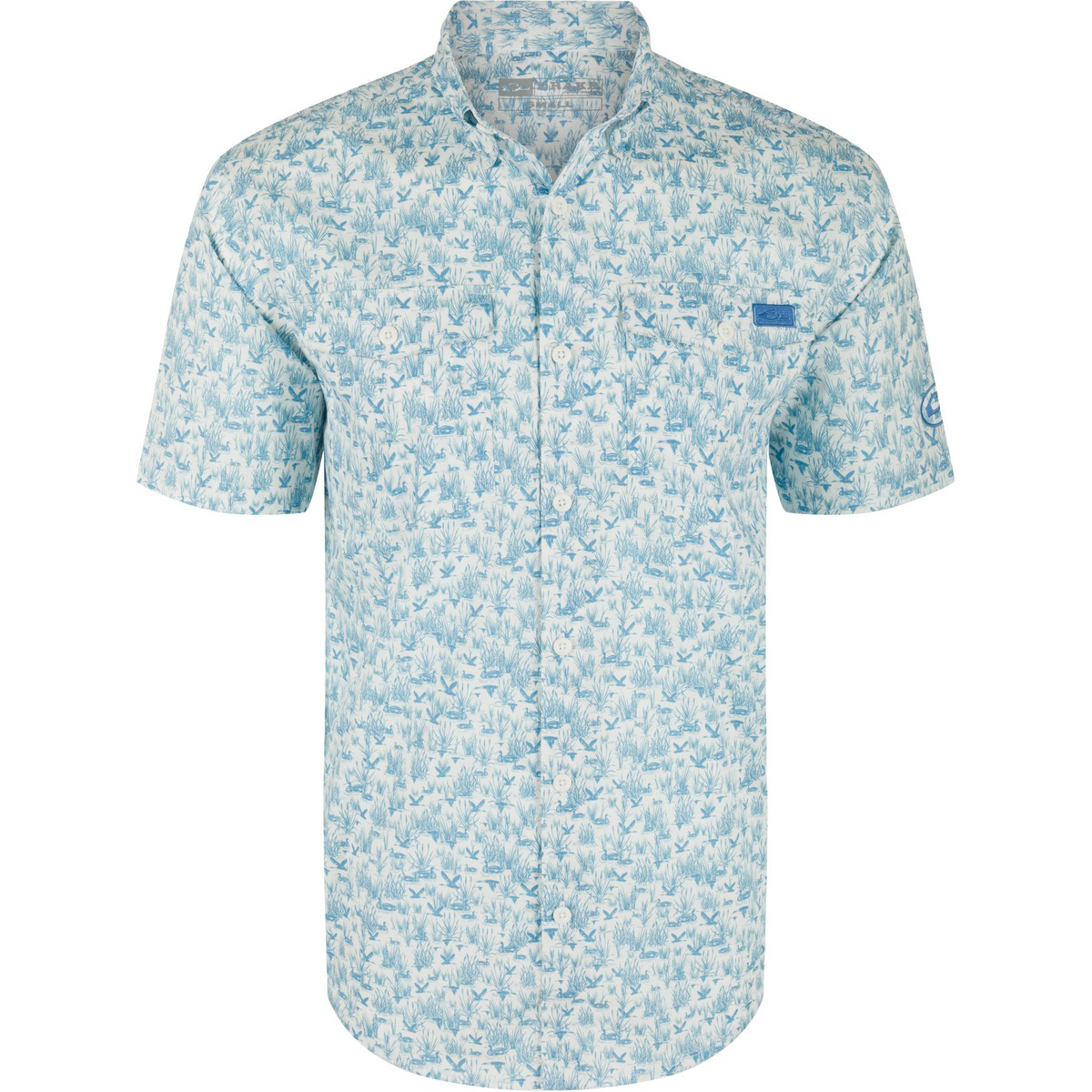 Image of Drake Waterfowl The Cotton Marsh Print Short Sleeve Shirt - White - M