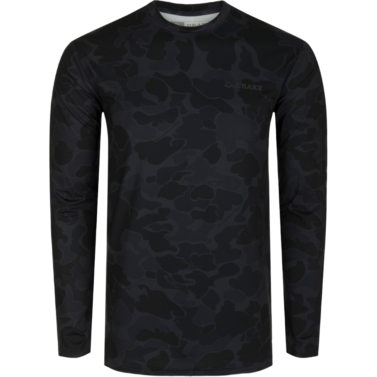 Image of Drake Youth Performance Crew Print Long Sleeve - Old School Black - XL