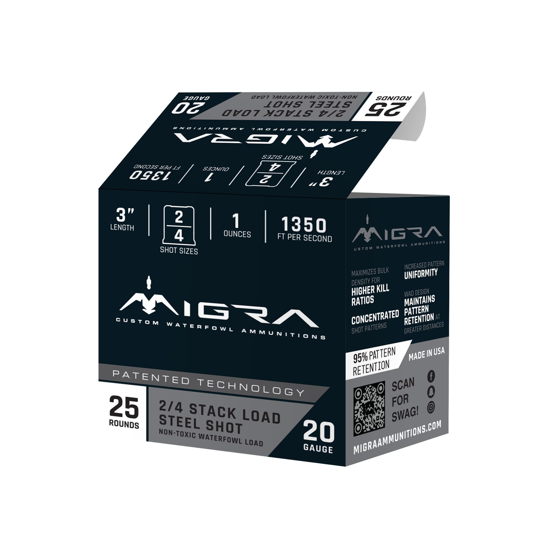 Migra Custom Waterfowl 20-Ga. 3″ 1 oz. Shotshells - #2/4 Shot - 250 Rounds - Migra Ammo
