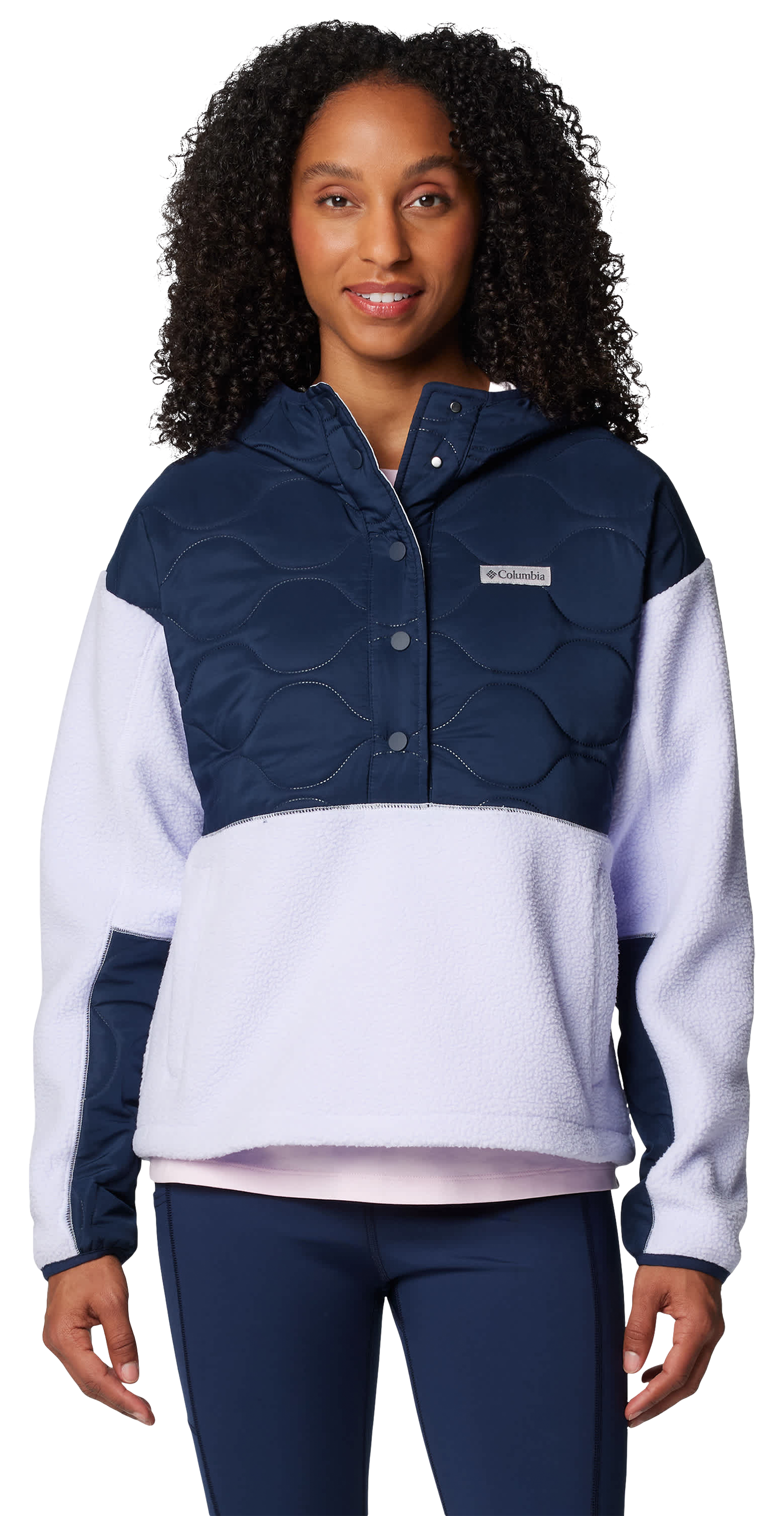 Image of Columbia Cloud Point Fleece Hooded Jacket for Ladies - Snowdrift/Collegiate Navy - XXL