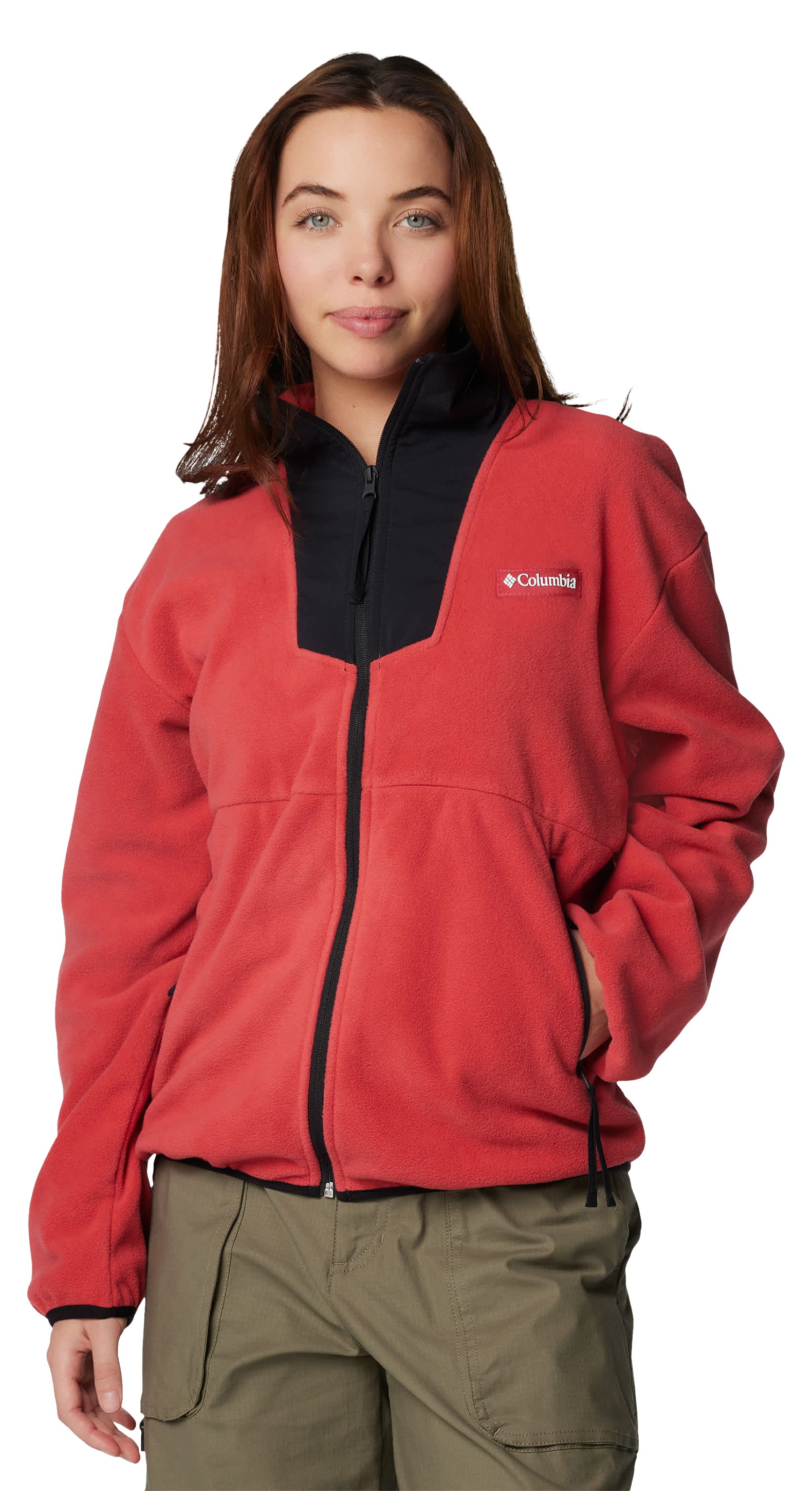 Image of Columbia Sequoia Grove Full-Zip Fleece Jacket for Ladies - Daredevil/Black - XXL