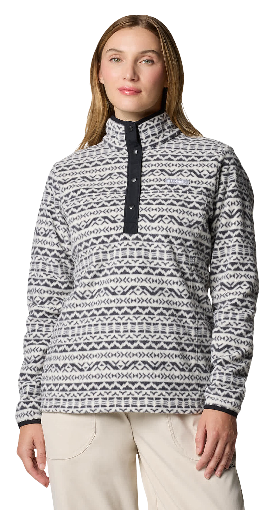 Image of Columbia Benton Springs Printed Half-Snap Fleece Pullover for Ladies - Chalk Madras Tonal - L