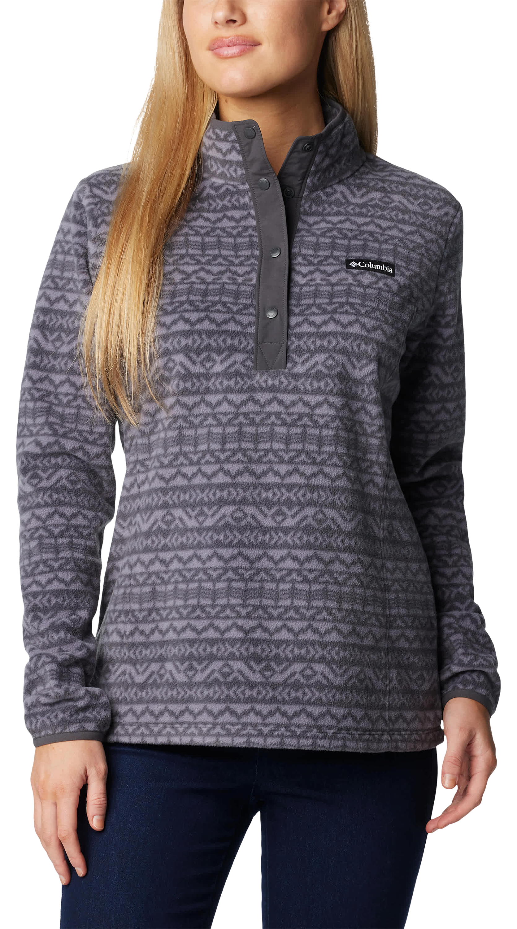 Image of Columbia Benton Springs Printed Half-Snap Fleece Pullover for Ladies - Shark Madras Tonal - M