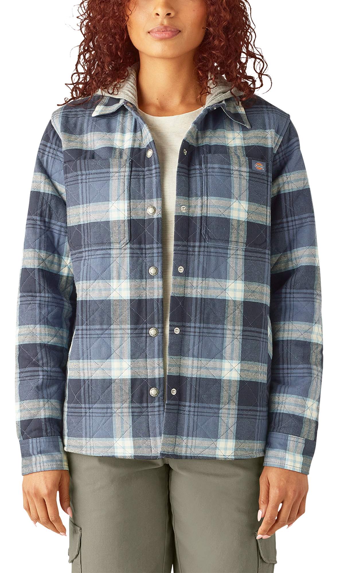 Image of Dickies Hooded Flannel Long-Sleeve Shirt Jacket for Ladies - Retro Indigo - XL