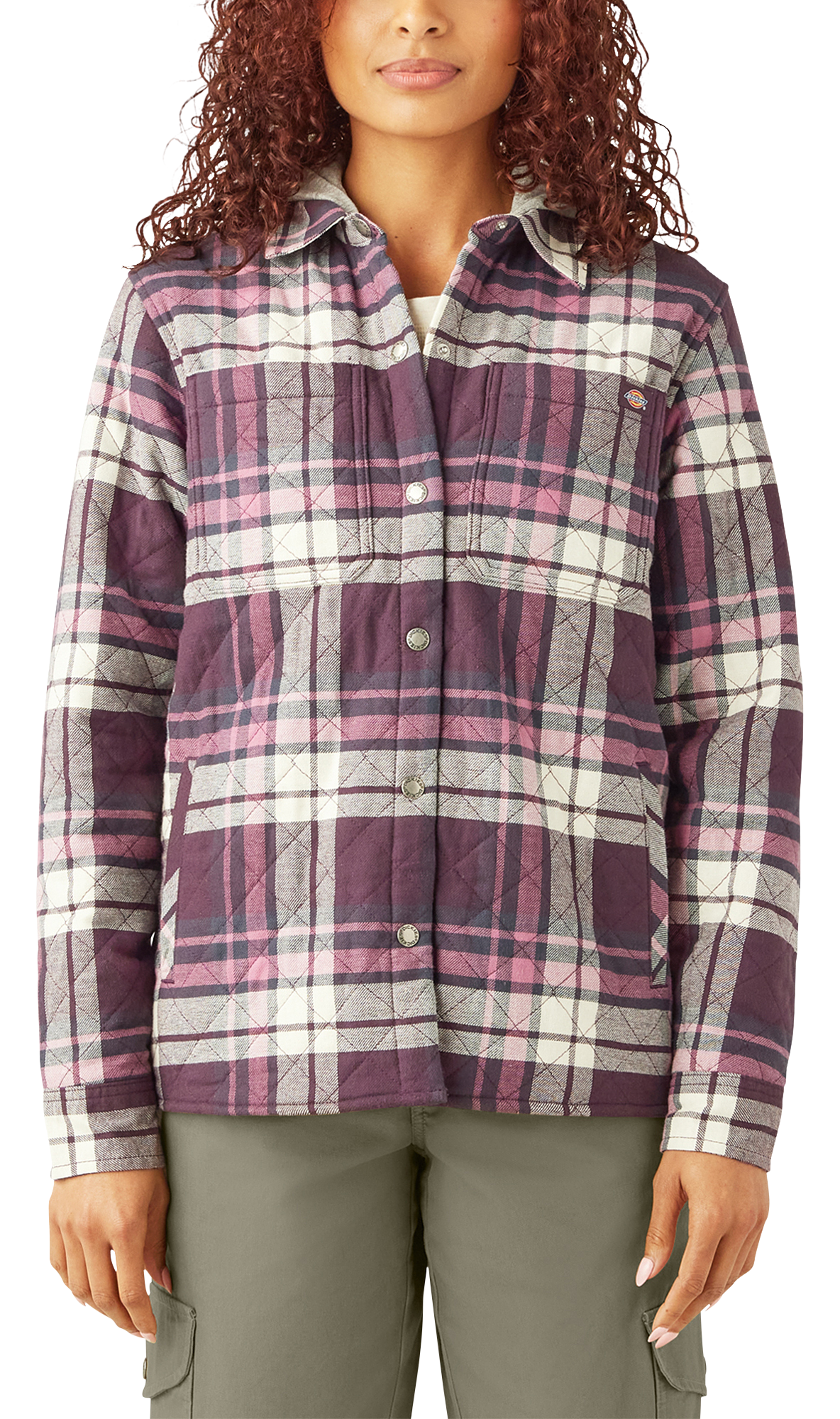 Image of Dickies Hooded Flannel Long-Sleeve Shirt Jacket for Ladies - Plum Perfect - XS
