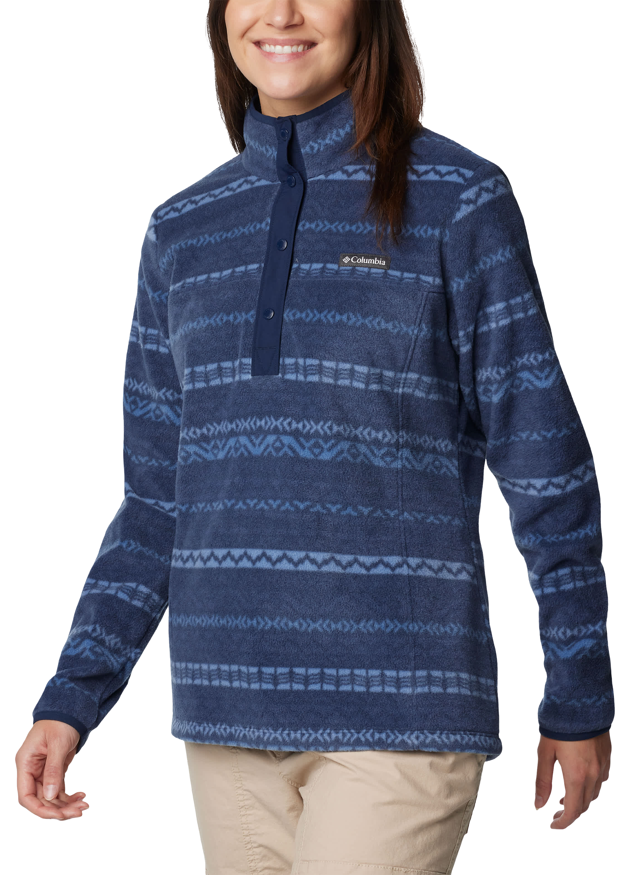 Image of Columbia Benton Springs Printed Half-Snap Fleece Pullover for Ladies - Collegiate Navy Madras - L