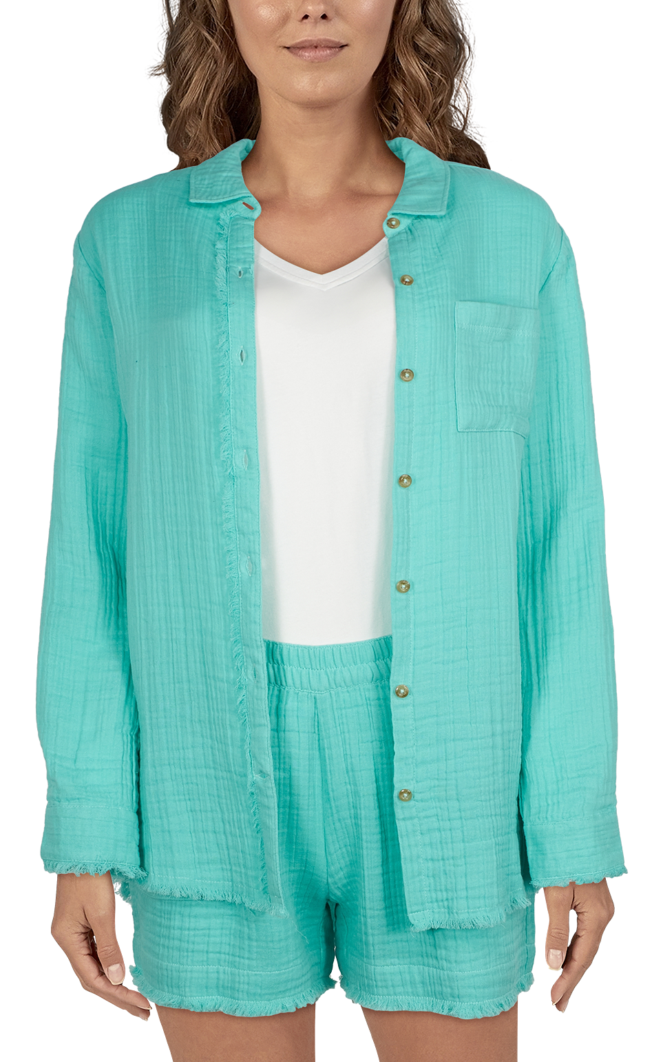 Natural Reflections Double Cloth Button-Down Long-Sleeve Shirt for Ladies                                                       