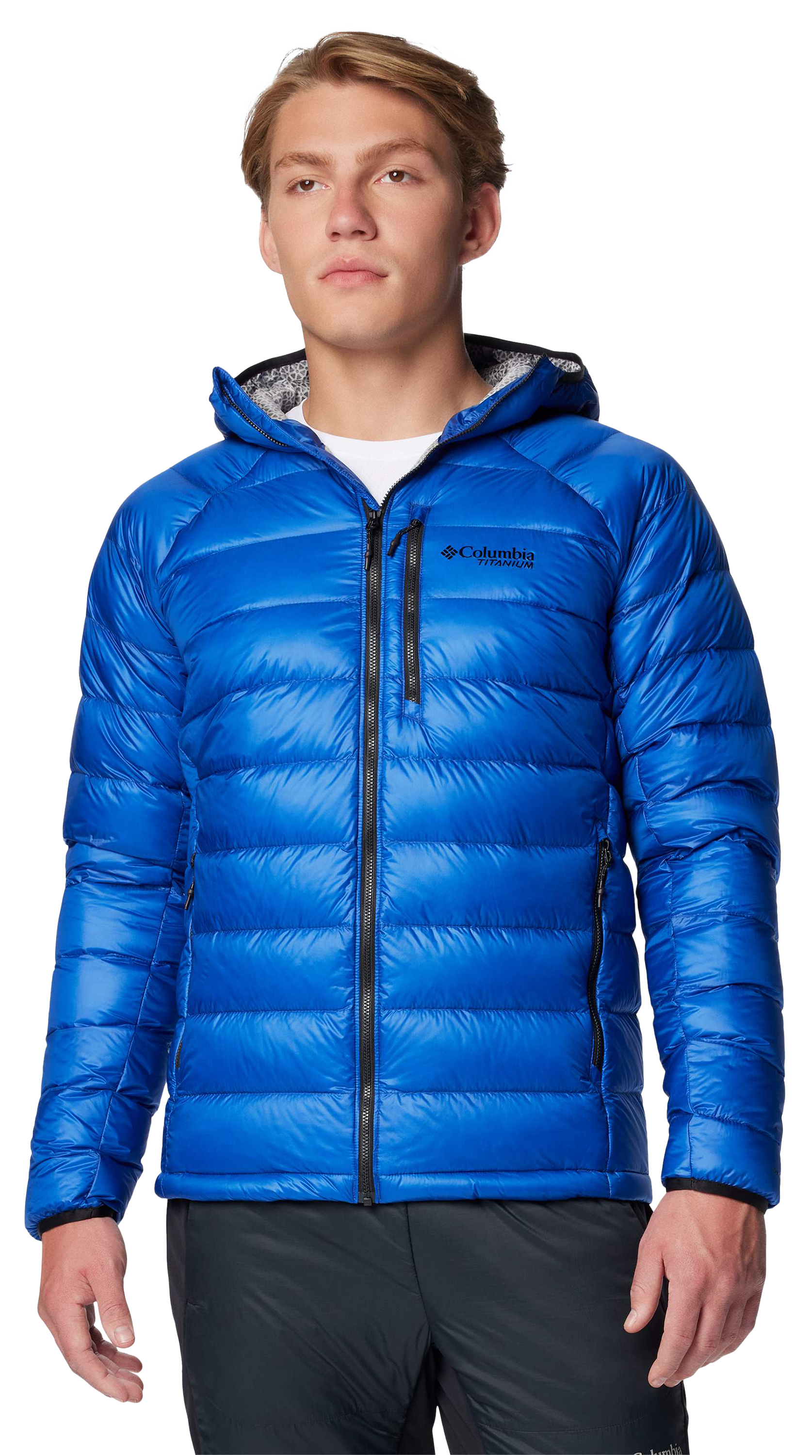 Image of Columbia Arctic Crest Down Hooded Jacket for Men - Mountain Blue - S