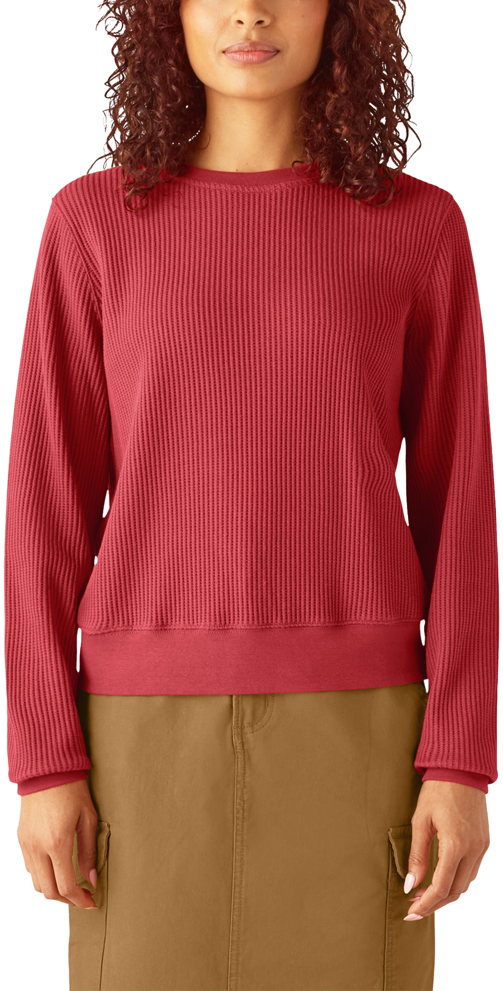 Image of Dickies Thermal Crew-Neck Pullover for Ladies - Red Ochre - XS