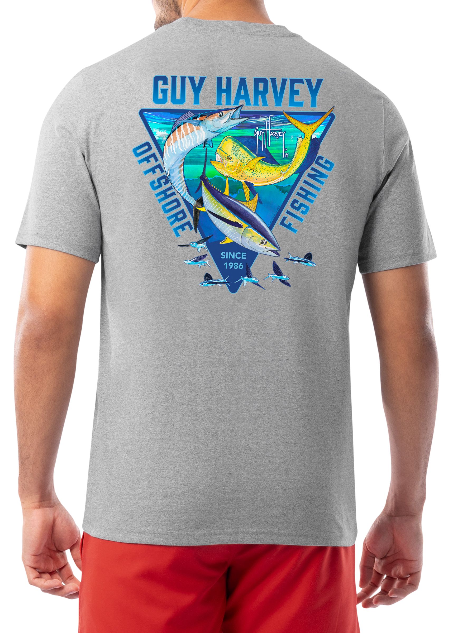 Image of Guy Harvey Trifecta Short-Sleeve T-Shirt for Men - Light Grey Heather - XL