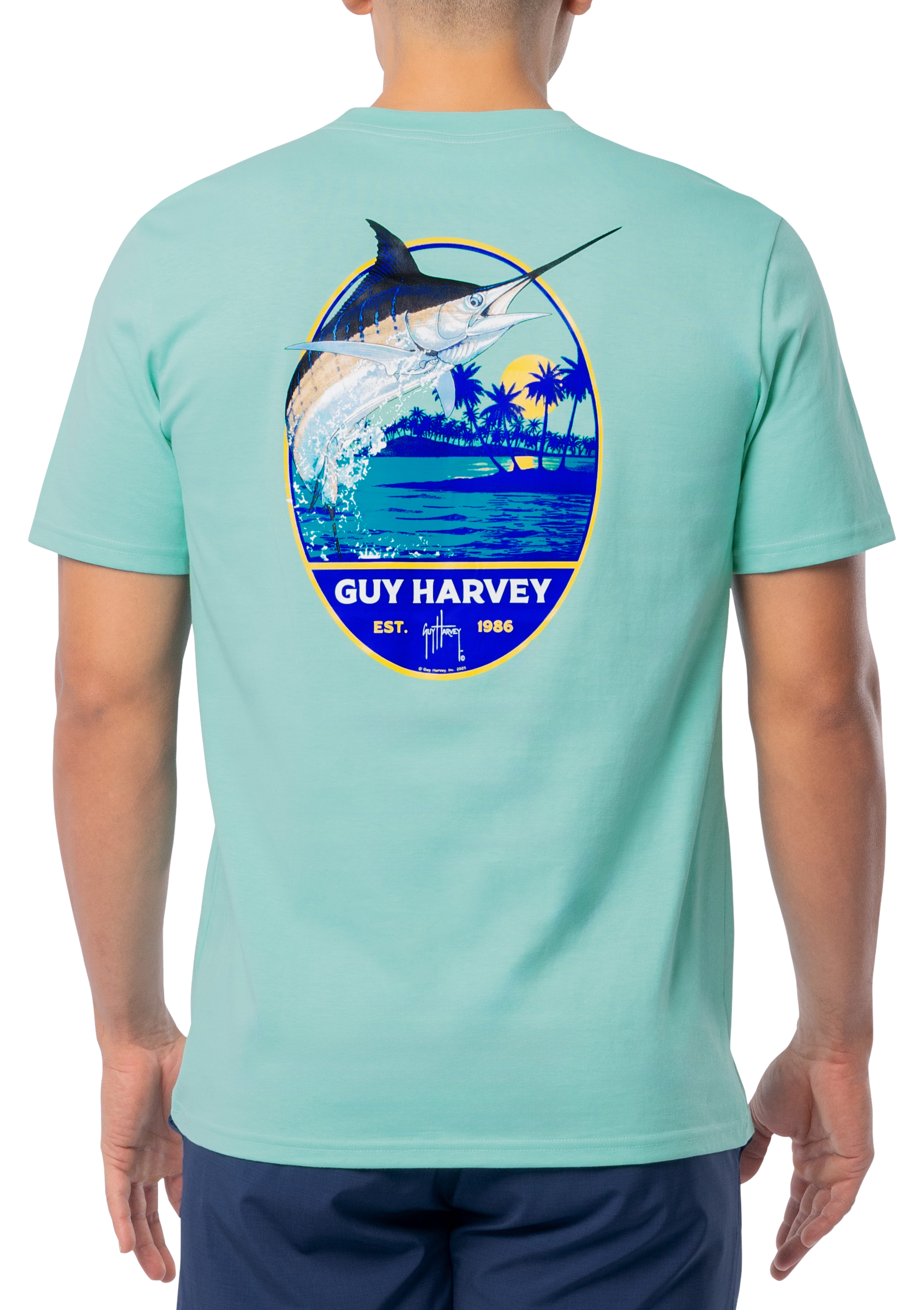 Image of Guy Harvey Blue Hawaiian Short-Sleeve T-Shirt for Men - Pool Blue