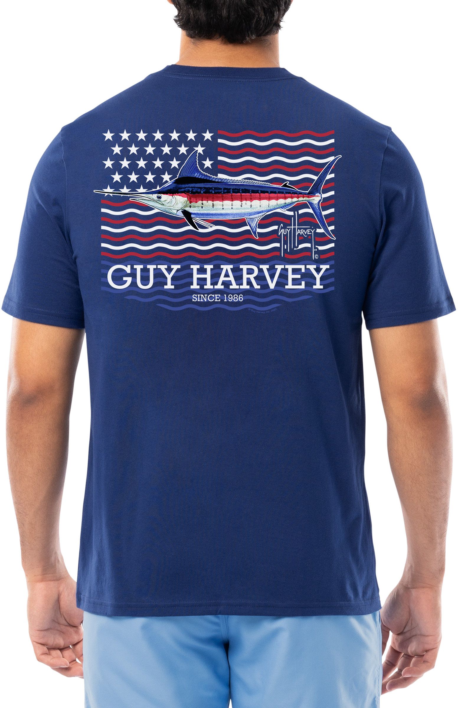 Image of Guy Harvey Liberty Marlin Short-Sleeve T-Shirt for Men - Estate Blue