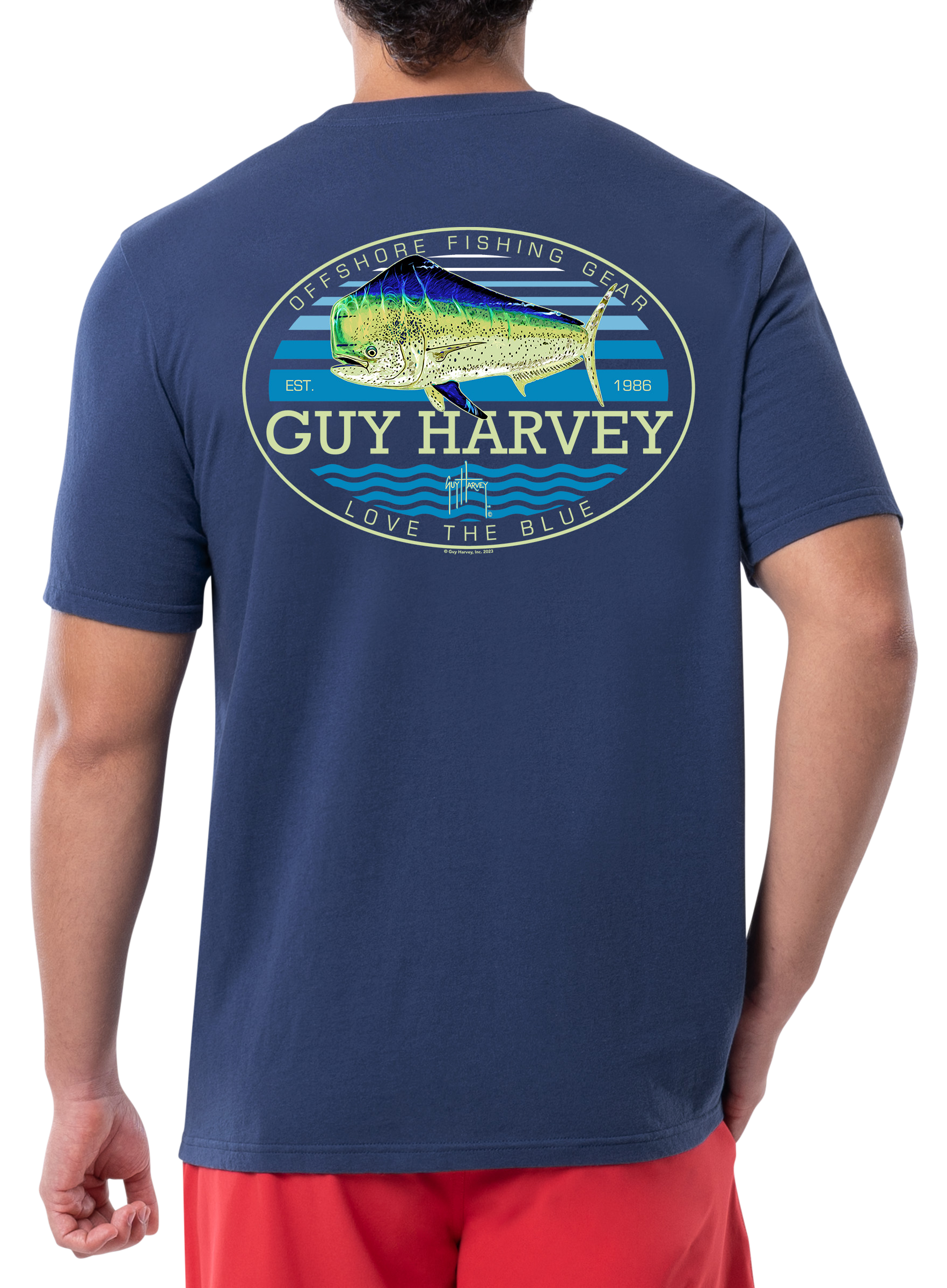 Image of Guy Harvey Retro Style Mahi Short-Sleeve Pocket T-Shirt - Estate Blue