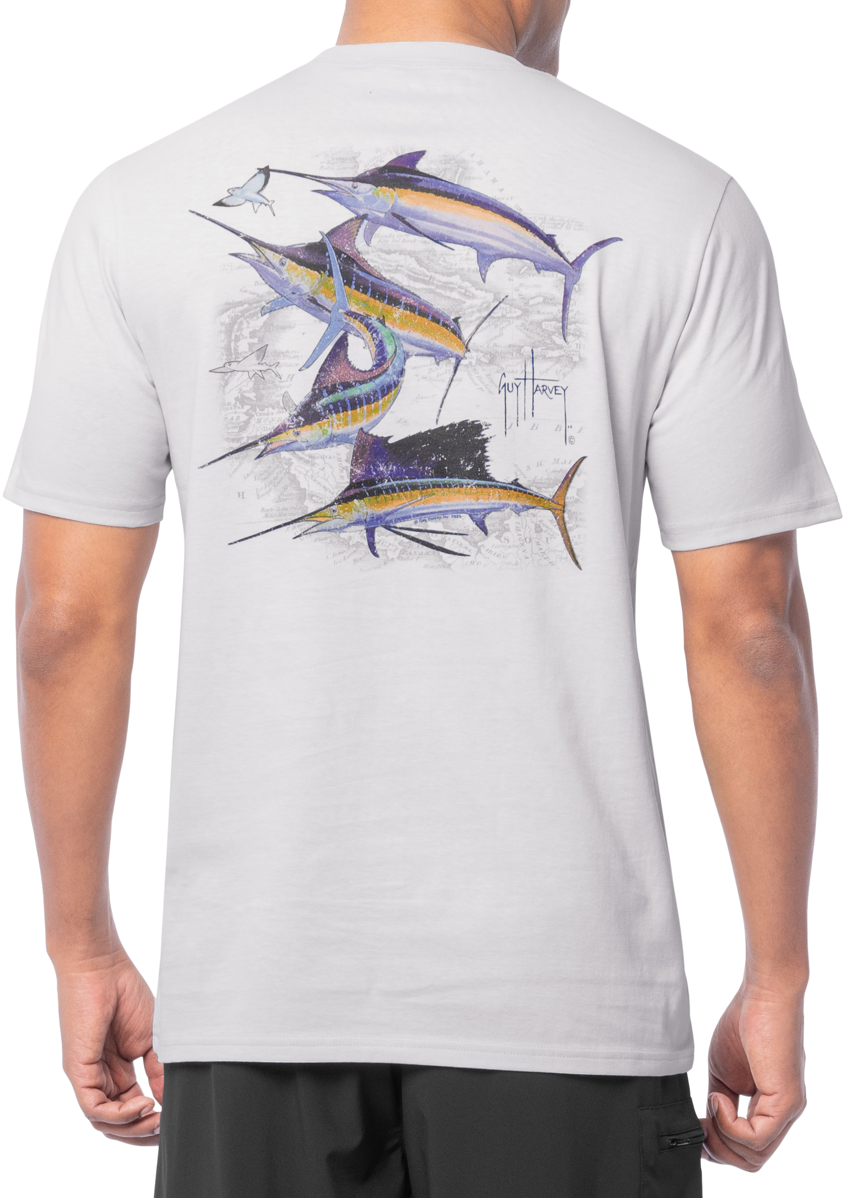 Image of Guy Harvey Bill Collector Short-Sleeve Pocket T-Shirt for Men - Glacier Gray