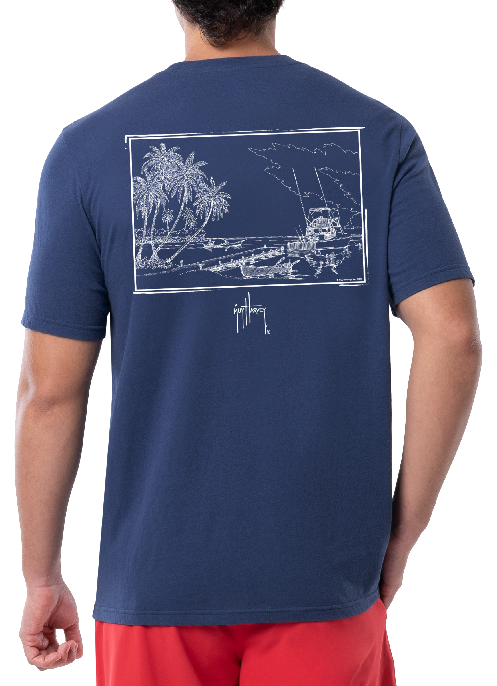 Image of Guy Harvey Harvest Short-Sleeve Pocket T-Shirt for Men - Estate Blue - M