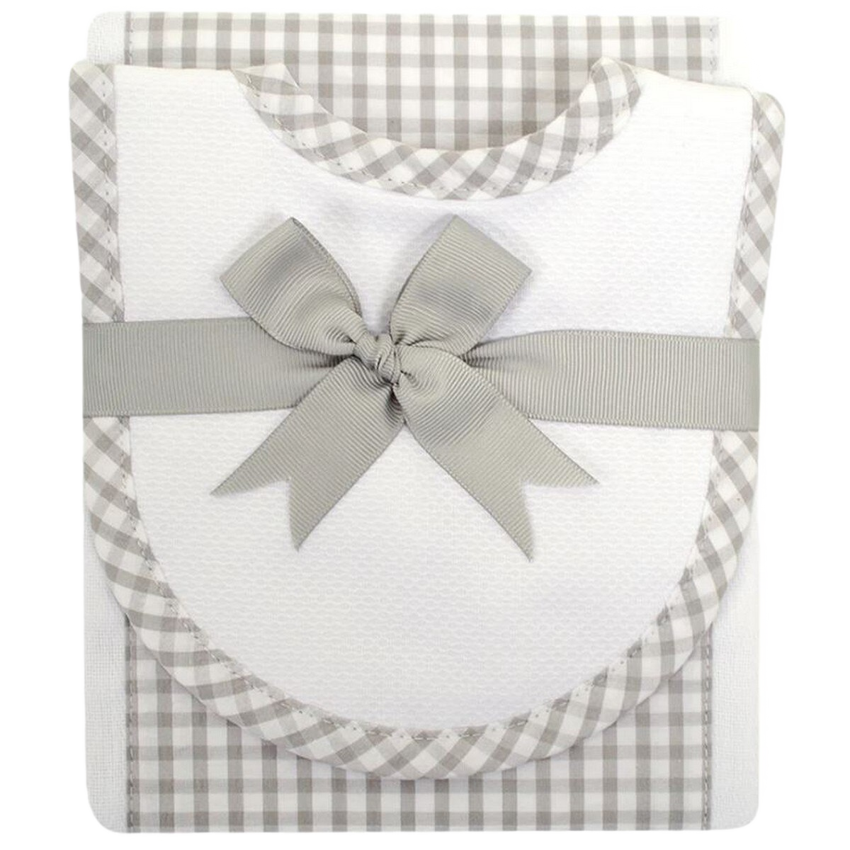 Image of 3 Martha's Gray Check Burp & Drooler Set
