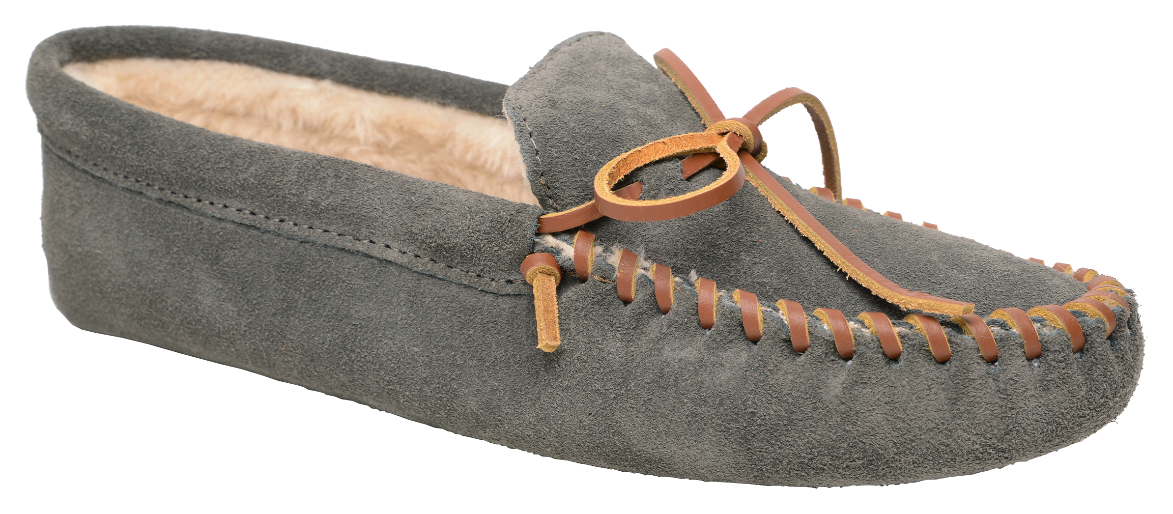Image of Minnetonka Moccasin Pile Lined Softsole Moccasins for Men - Grey