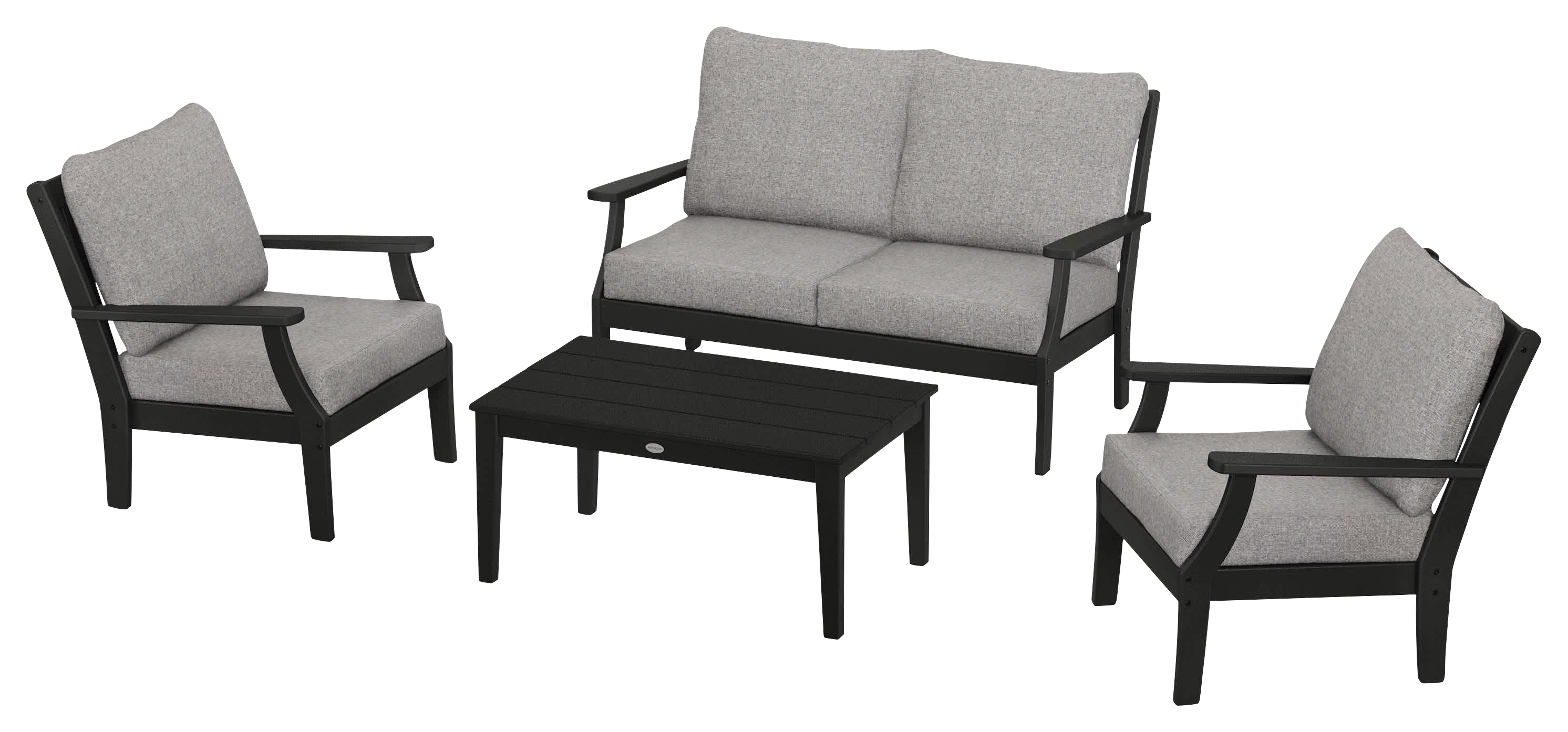 Image of POLYWOOD Braxton 4-Piece Deep-Seating Chair Set - Black/Grey Mist