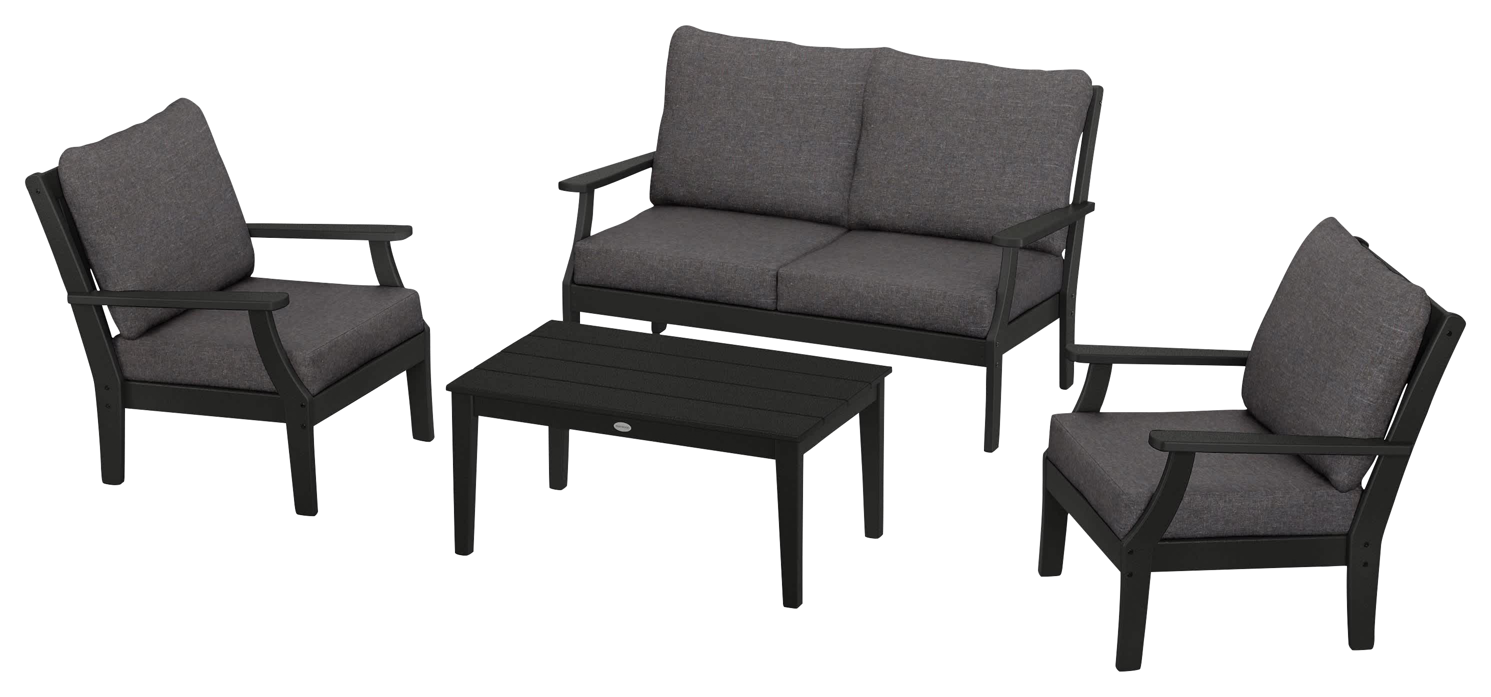 Image of POLYWOOD Braxton 4-Piece Deep-Seating Chair Set - Black/Ash Charcoal