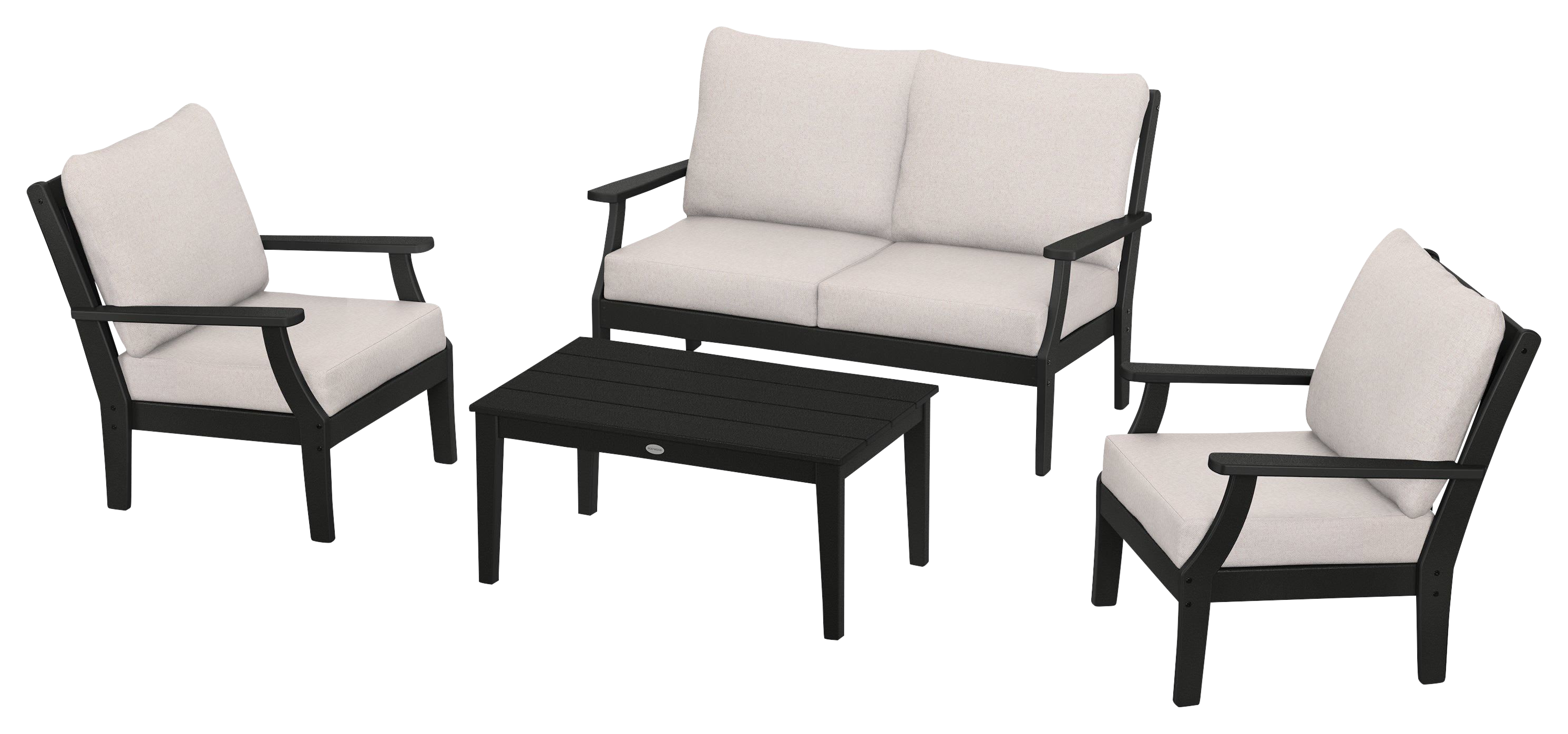 Image of POLYWOOD Braxton 4-Piece Deep-Seating Chair Set - Black/Dune Burlap