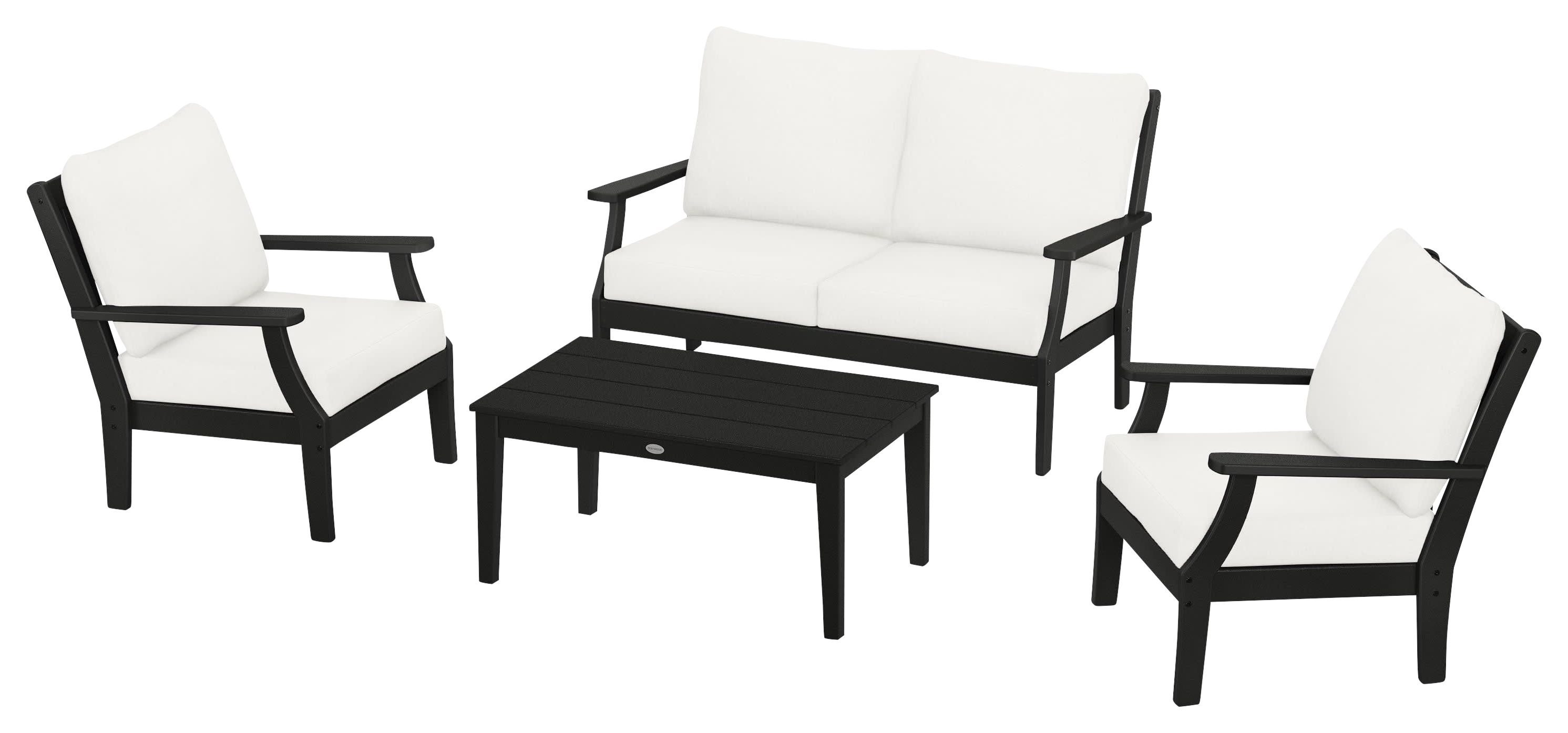 Image of POLYWOOD Braxton 4-Piece Deep-Seating Chair Set - Black/Natural Linen