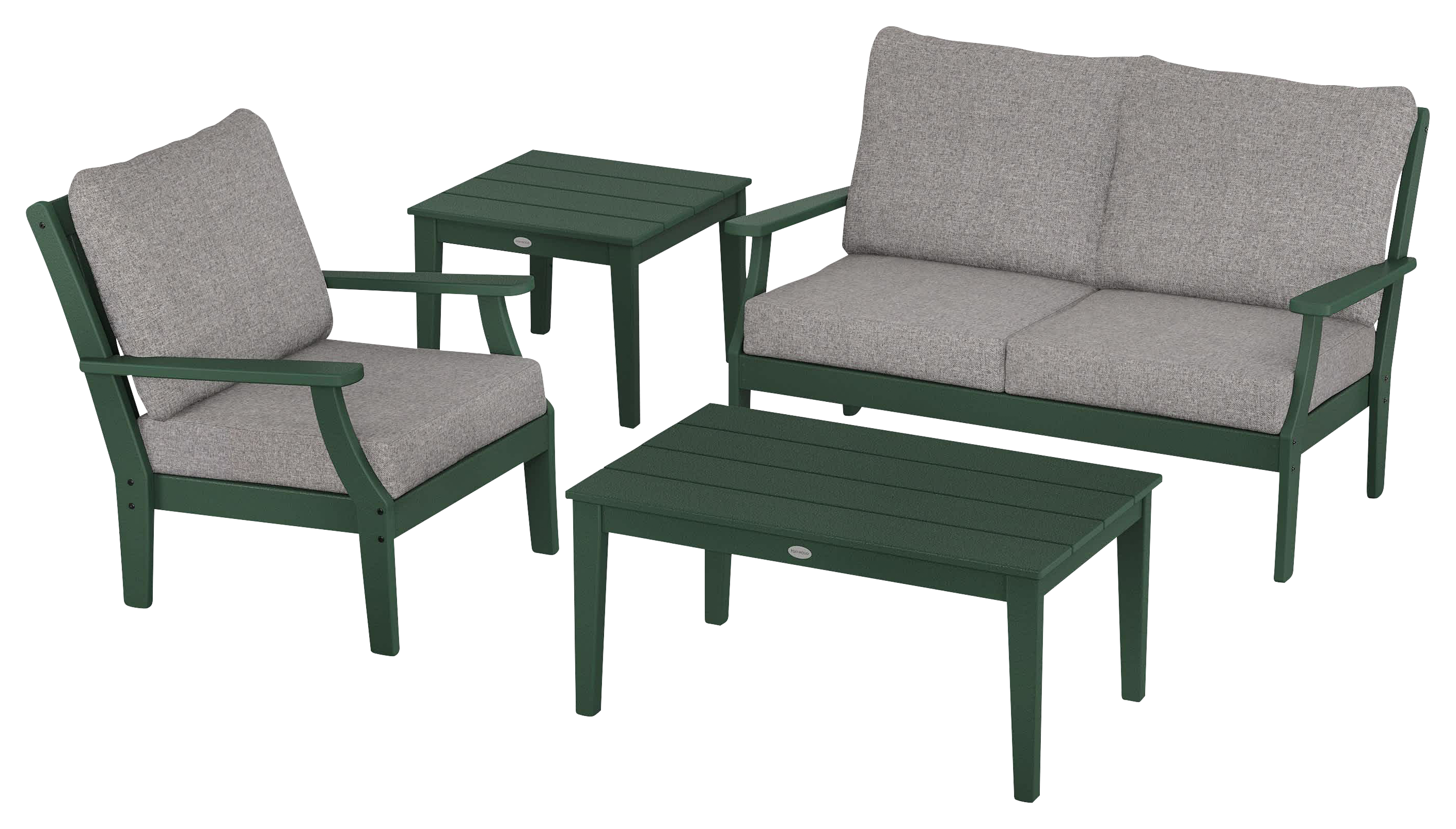 Image of POLYWOOD Braxton 4-Piece Deep-Seating Patio Set - Green/Grey Mist