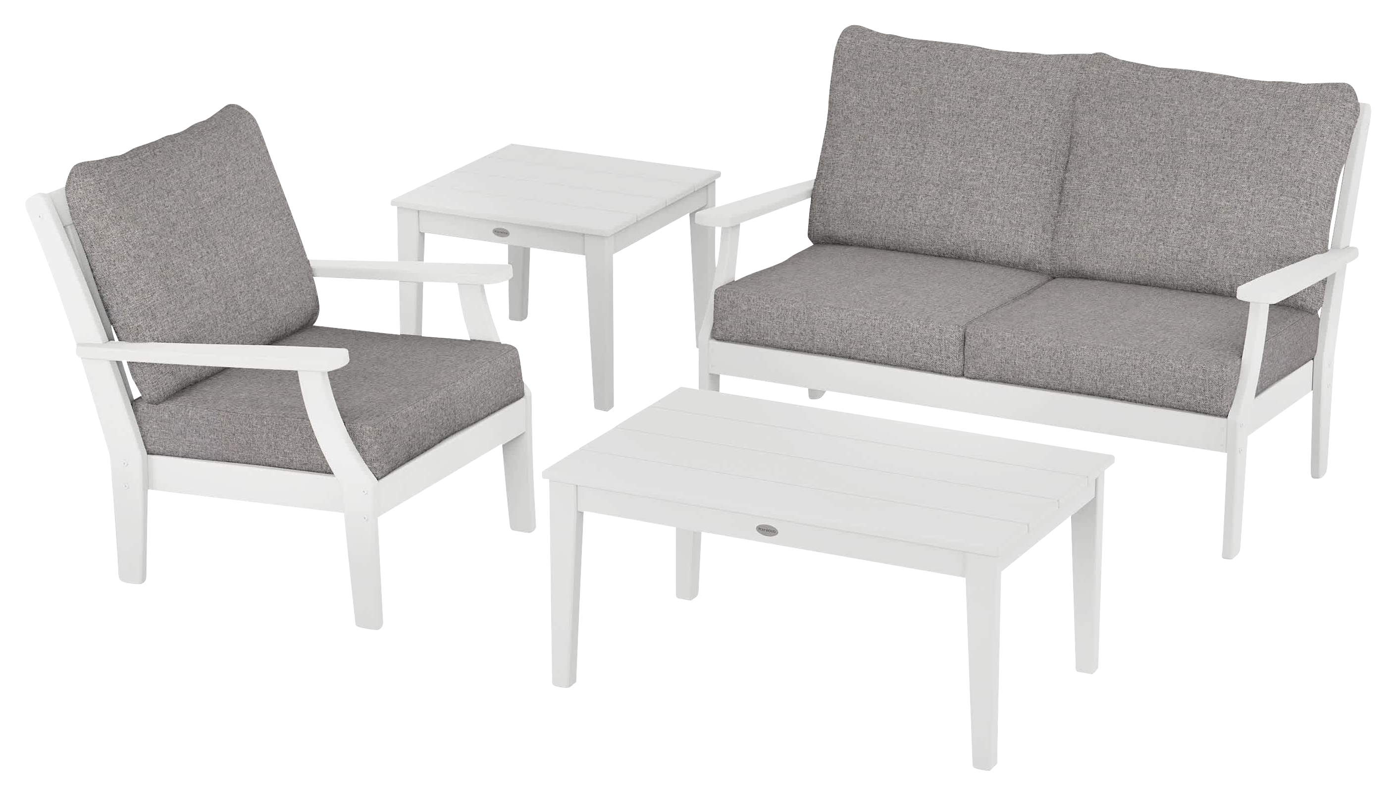 Image of POLYWOOD Braxton 4-Piece Deep-Seating Patio Set - White/Grey Mist