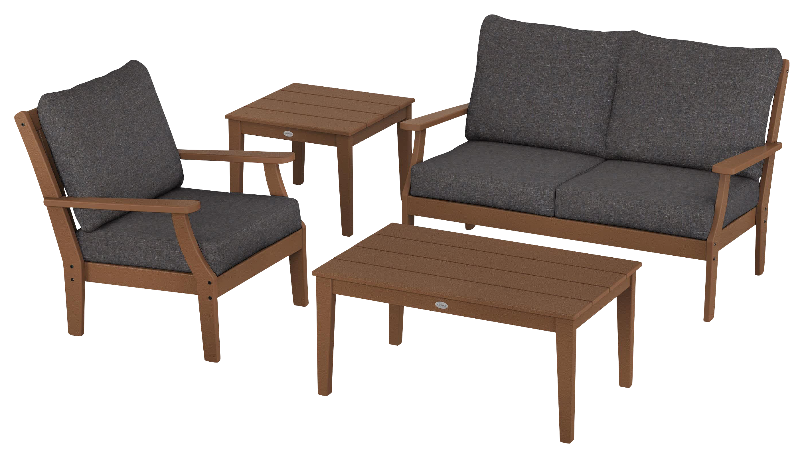 Image of POLYWOOD Braxton 4-Piece Deep-Seating Patio Set - Teak/Ash Charcoal