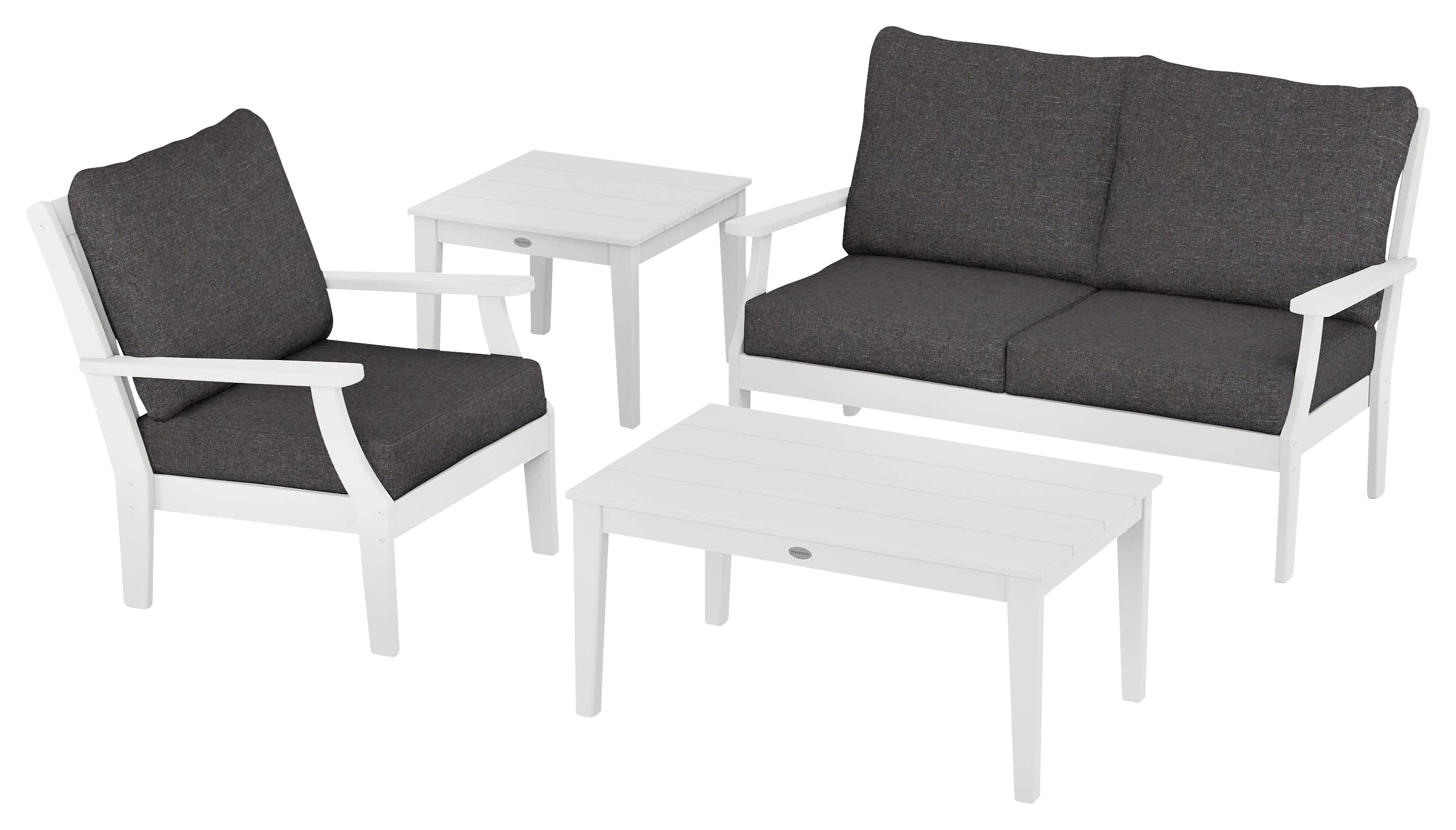 Image of POLYWOOD Braxton 4-Piece Deep-Seating Patio Set - White/Ash Charcoal