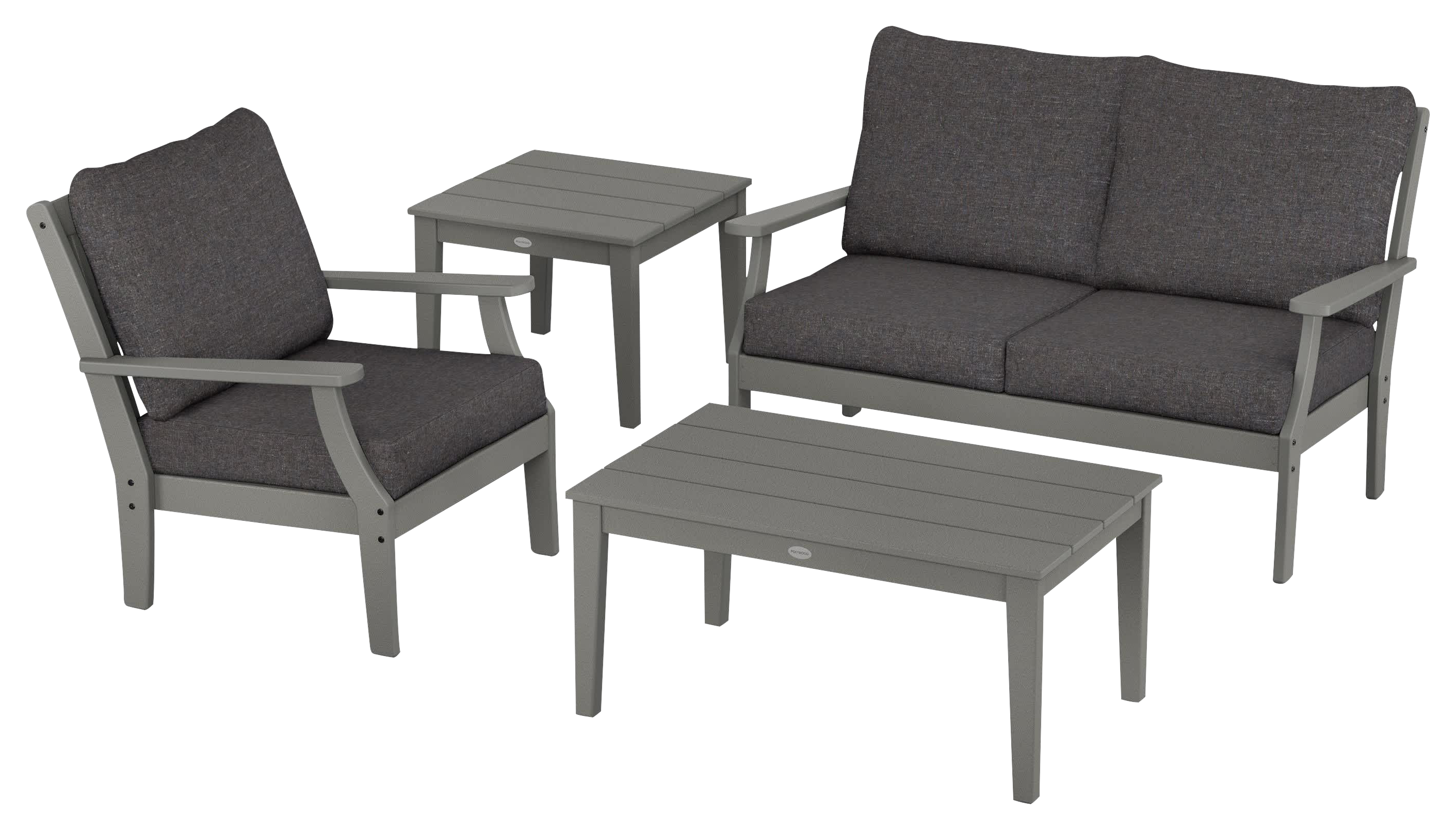 Image of POLYWOOD Braxton 4-Piece Deep-Seating Patio Set - Slate Grey/Ash Charcoal