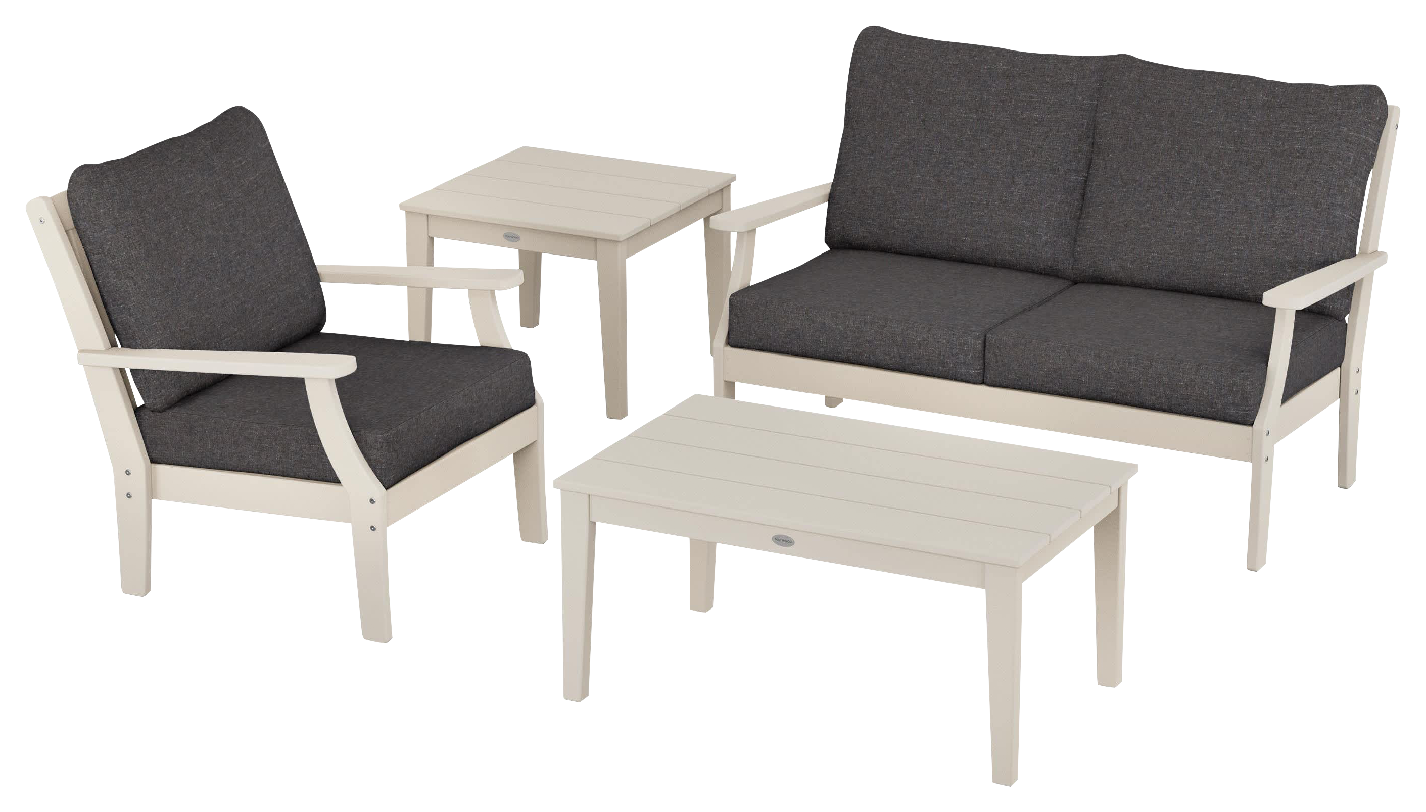 Image of POLYWOOD Braxton 4-Piece Deep-Seating Patio Set - Sand/Ash Charcoal