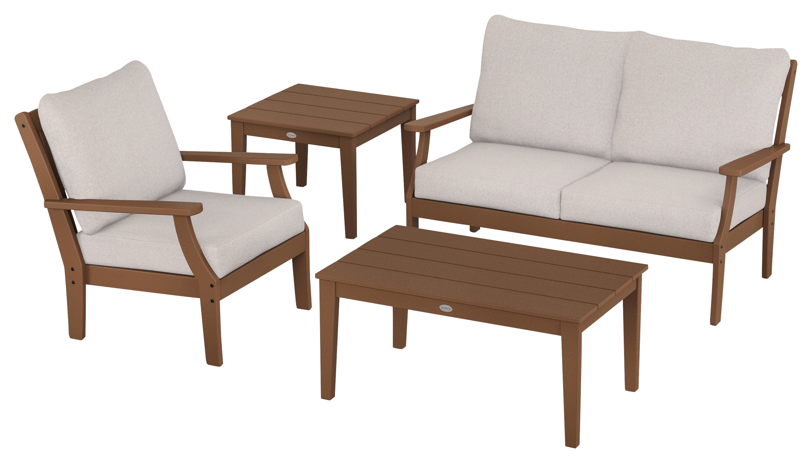 Image of POLYWOOD Braxton 4-Piece Deep-Seating Patio Set - Teak/Dune Burlap