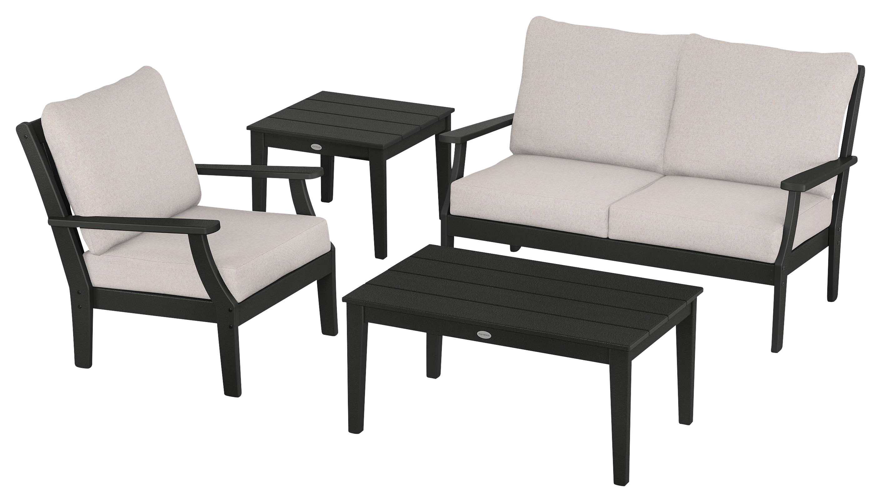 Image of POLYWOOD Braxton 4-Piece Deep-Seating Patio Set - Black/Dune Burlap