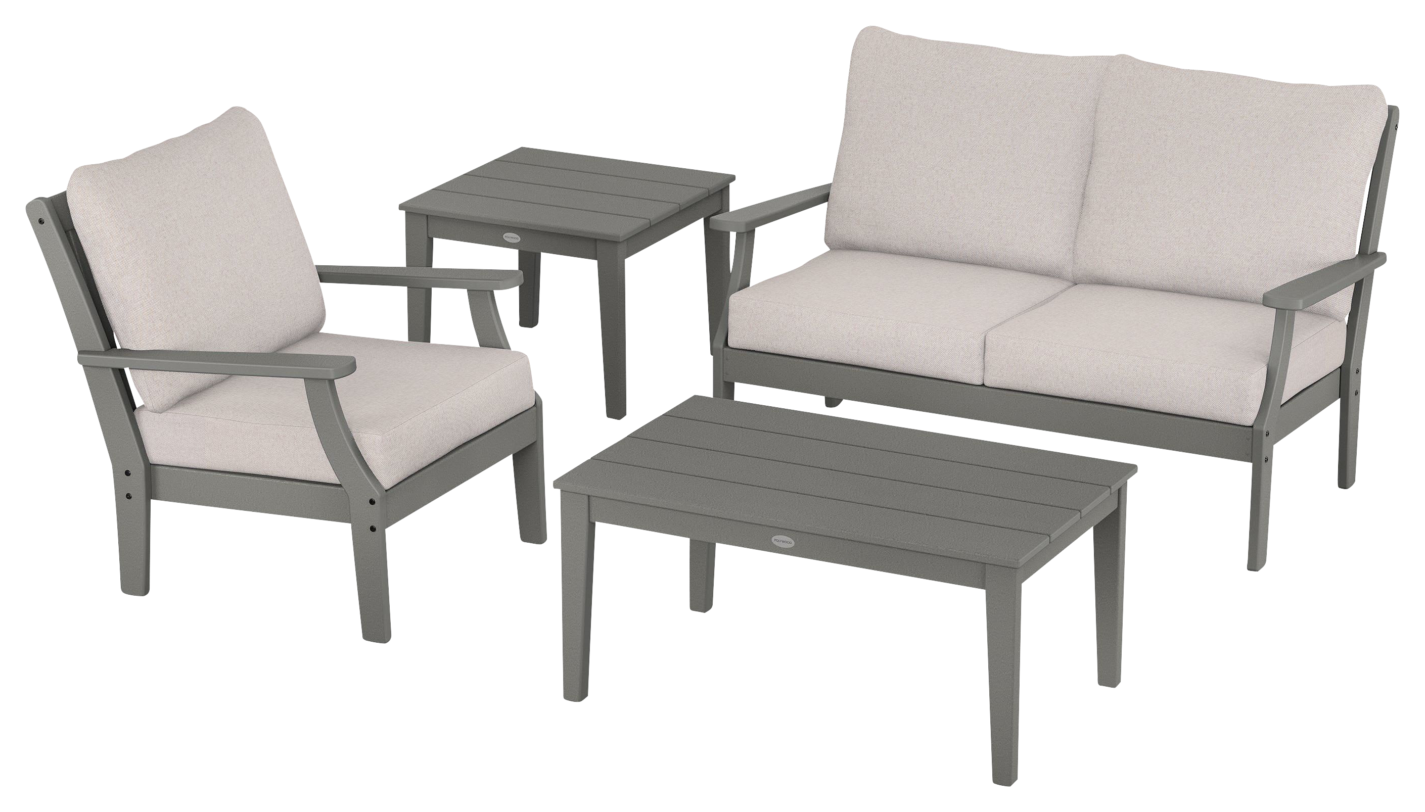 Image of POLYWOOD Braxton 4-Piece Deep-Seating Patio Set - Slate Grey/Dune Burlap