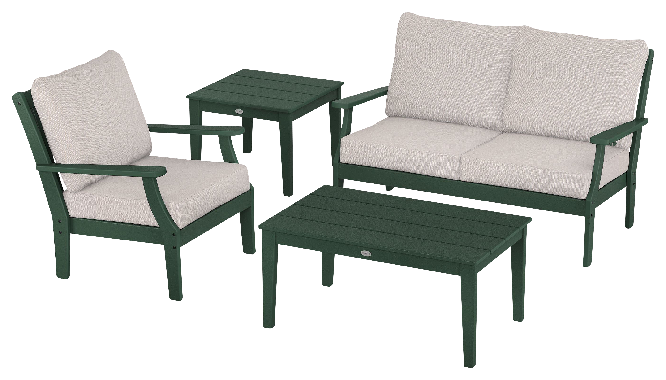Image of POLYWOOD Braxton 4-Piece Deep-Seating Patio Set - Green/Dune Burlap
