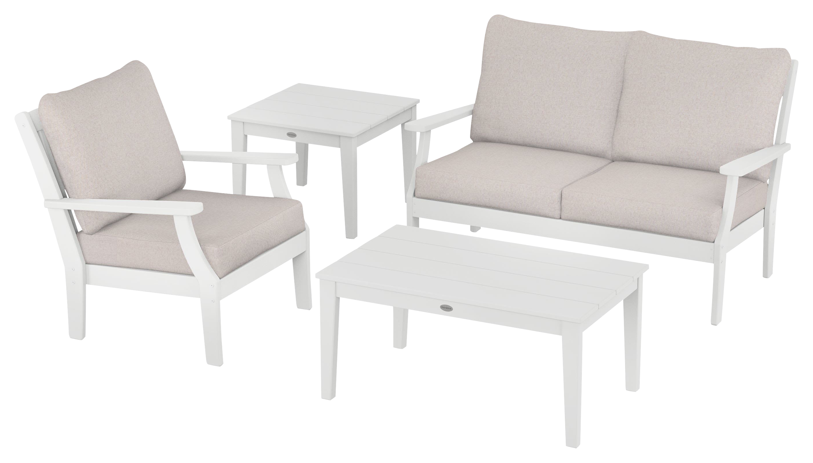 Image of POLYWOOD Braxton 4-Piece Deep-Seating Patio Set - White/Dune Burlap