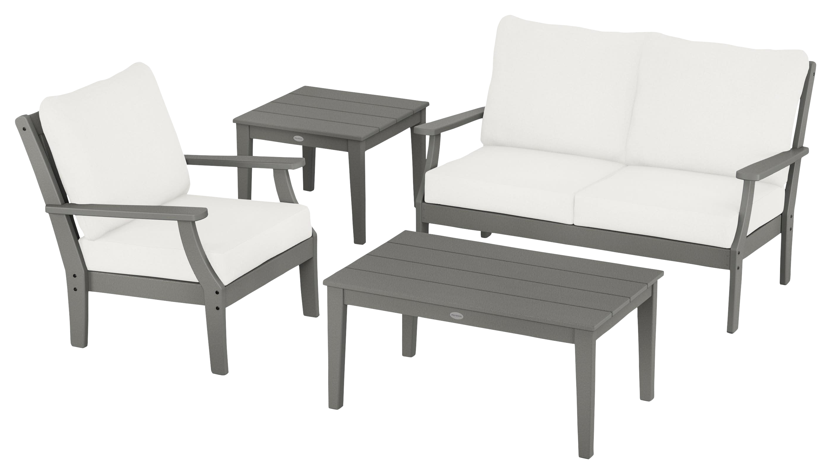 Image of POLYWOOD Braxton 4-Piece Deep-Seating Patio Set - Slate Grey/Natural Linen