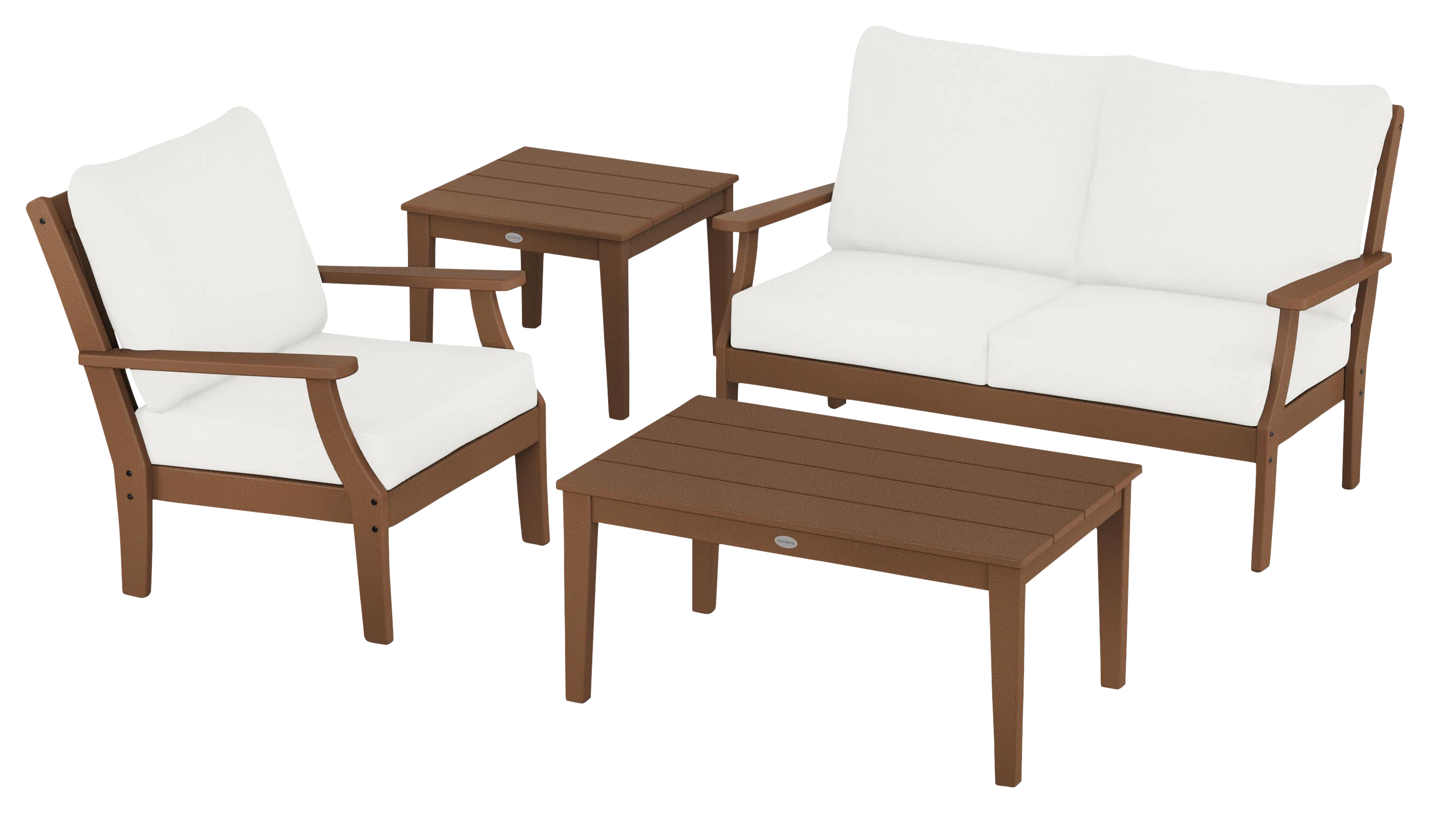 Image of POLYWOOD Braxton 4-Piece Deep-Seating Patio Set - Teak/Natural Linen