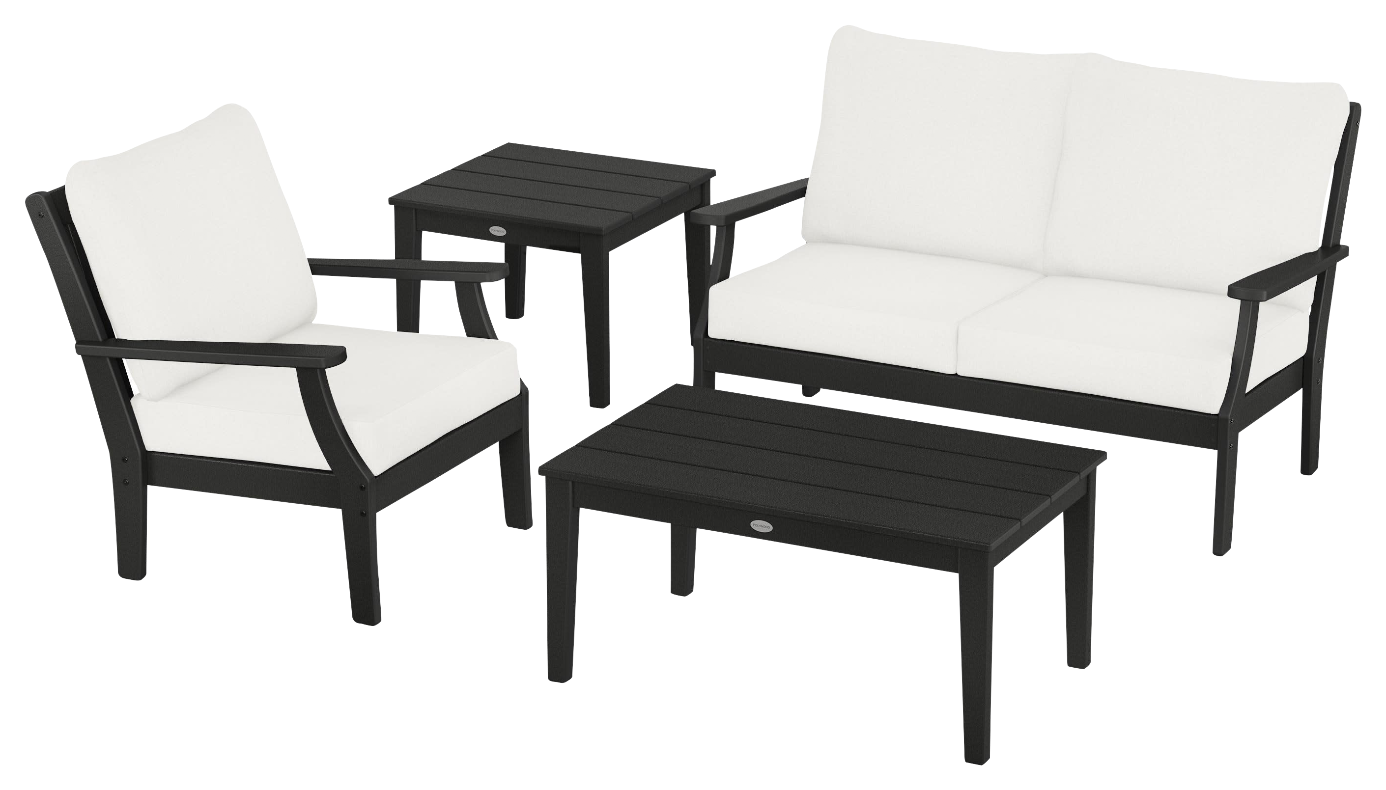 Image of POLYWOOD Braxton 4-Piece Deep-Seating Patio Set - Black/Natural Linen