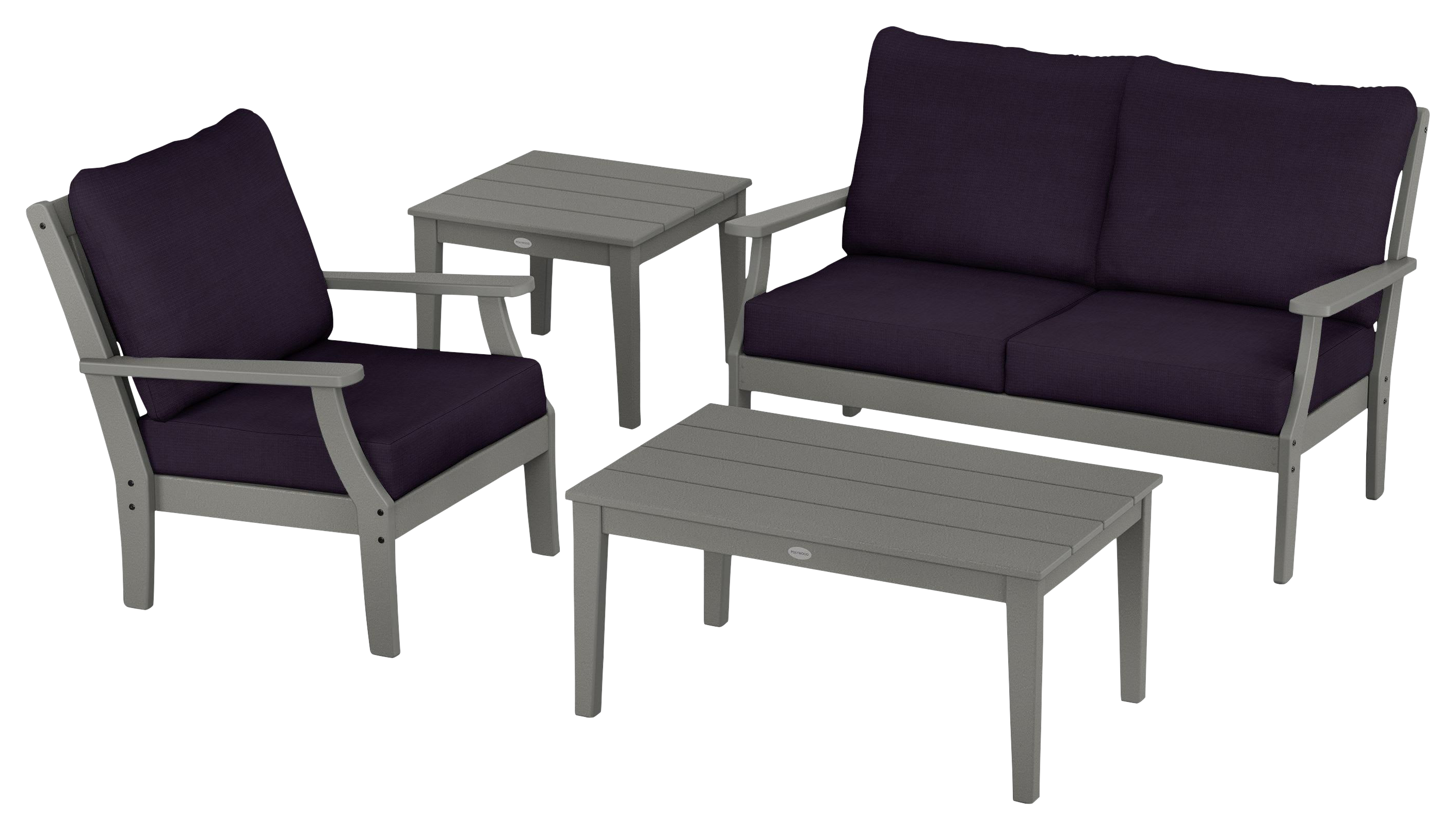 Image of POLYWOOD Braxton 4-Piece Deep-Seating Patio Set - Slate Grey/Navy Linen