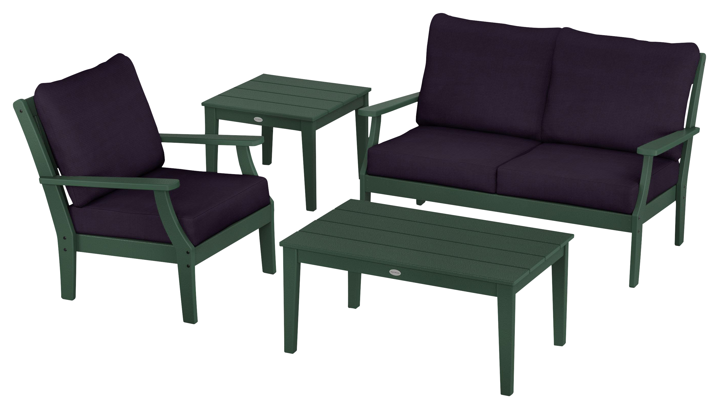 Image of POLYWOOD Braxton 4-Piece Deep-Seating Patio Set - Green/Navy Linen
