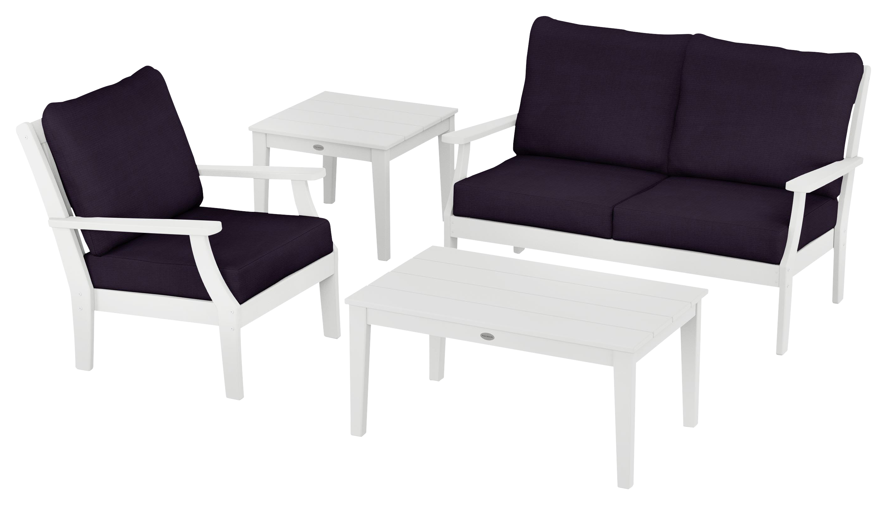Image of POLYWOOD Braxton 4-Piece Deep-Seating Patio Set - White/Navy Linen
