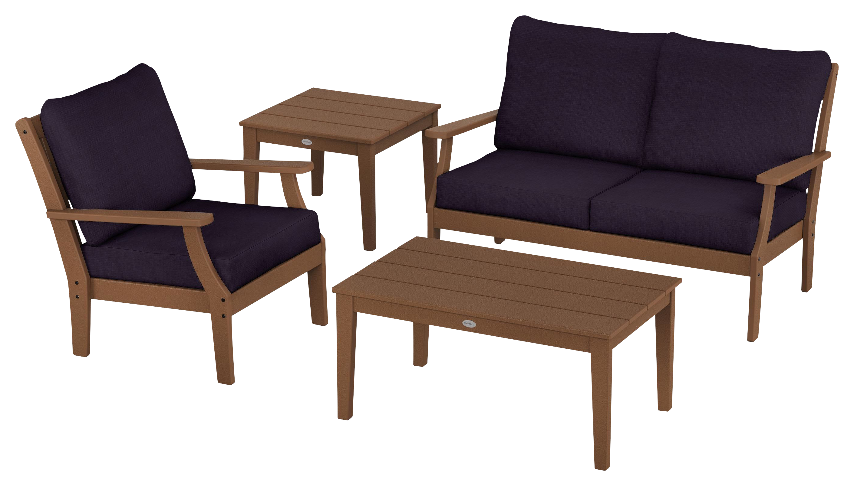Image of POLYWOOD Braxton 4-Piece Deep-Seating Patio Set - Teak/Navy Linen