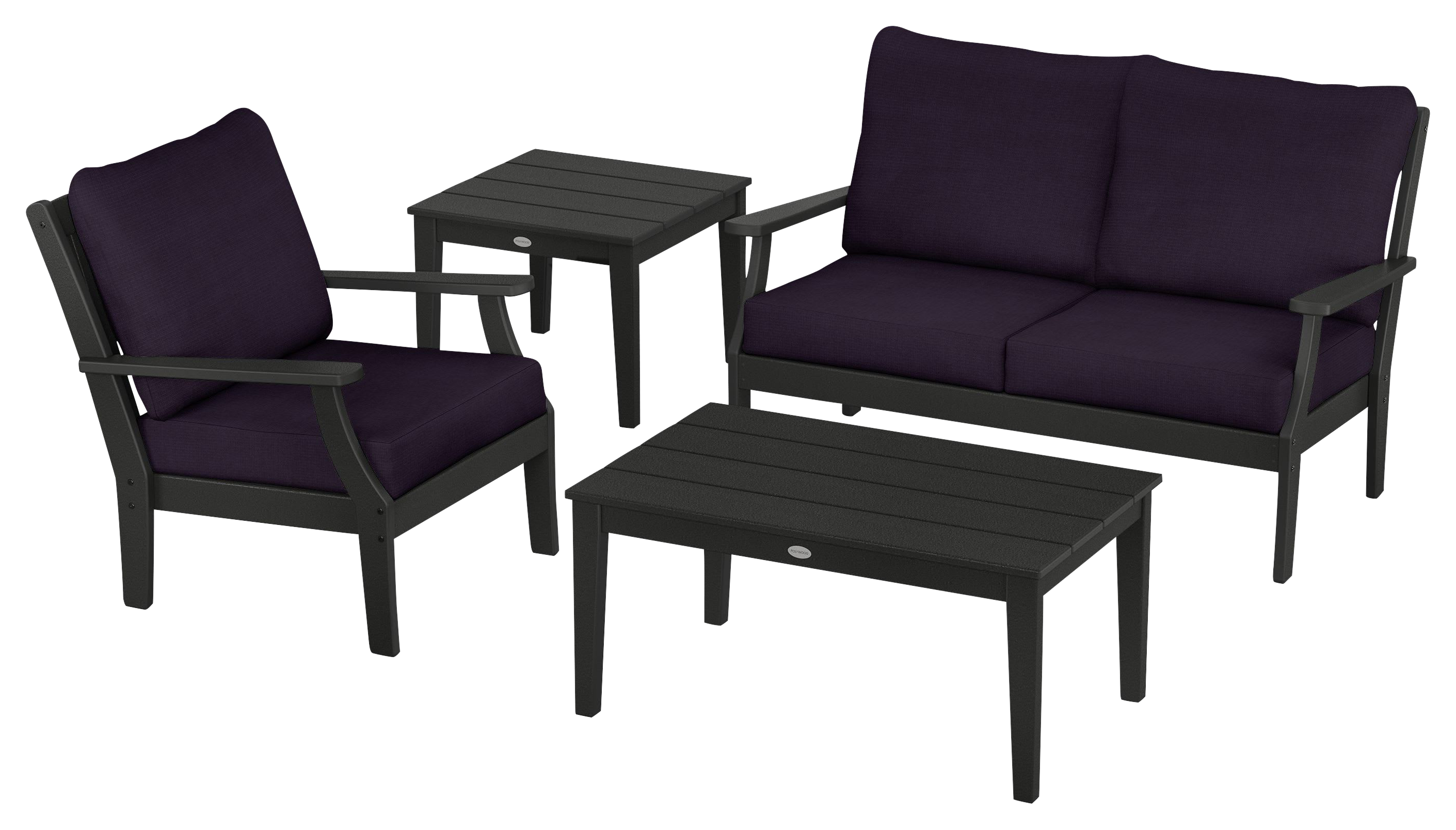 Image of POLYWOOD Braxton 4-Piece Deep-Seating Patio Set - Black/Navy Linen