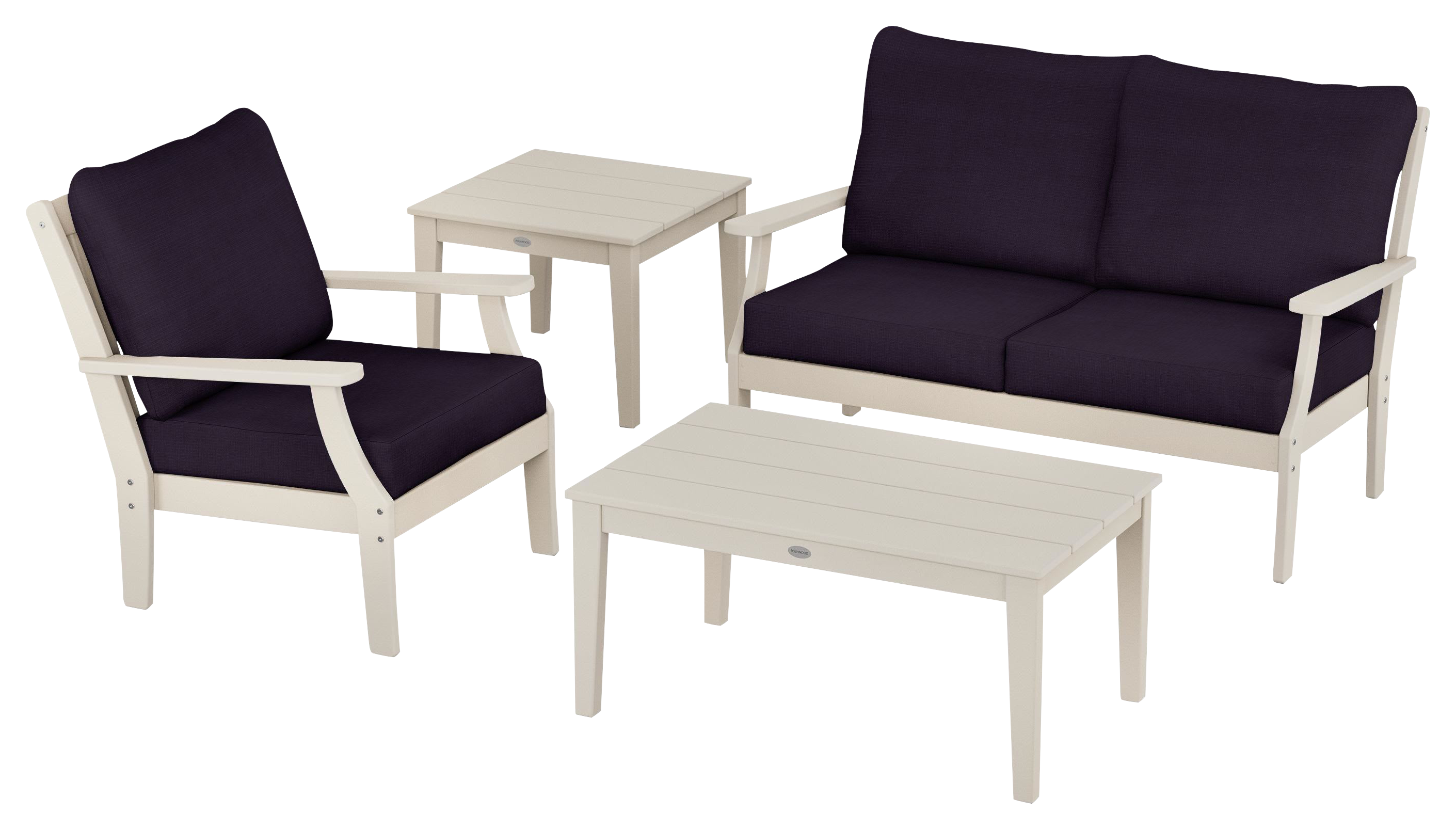 Image of POLYWOOD Braxton 4-Piece Deep-Seating Patio Set - Sand/Navy Linen