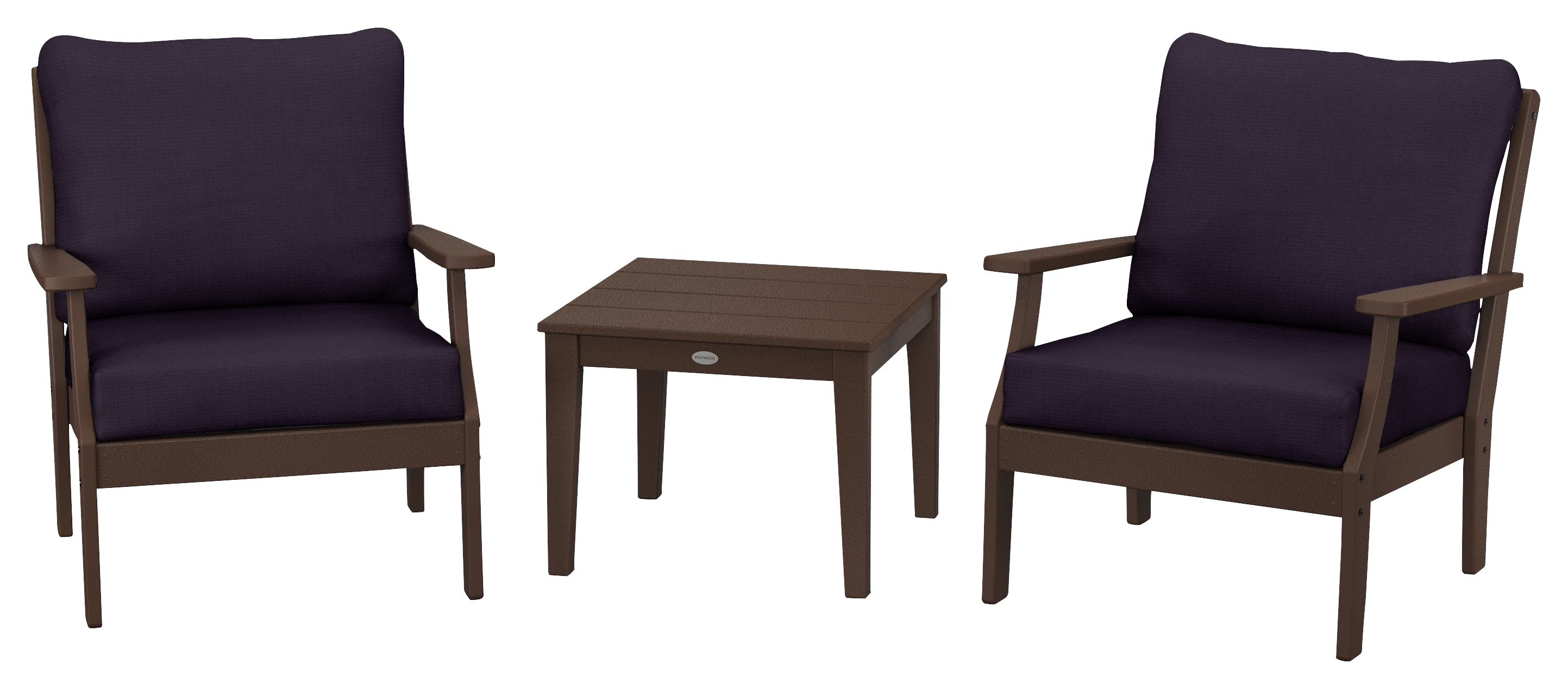 Image of POLYWOOD Braxton 3-Piece Deep-Seating Set - Mahogany/Navy Linen